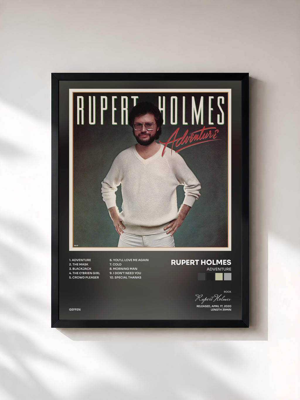 #noir Tableau de l'album Adventure de Rupert Holmes, cadre noir, imprimé et encadré en France
