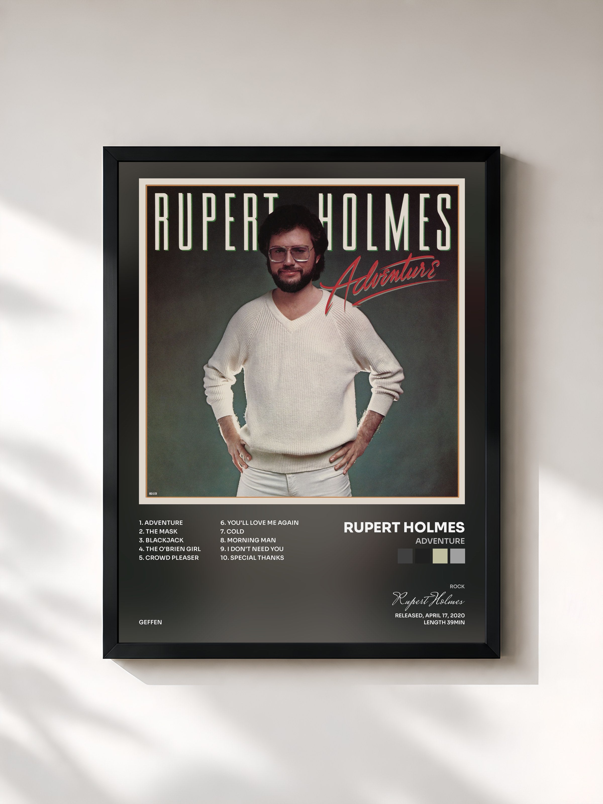 #noir Tableau de l'album Adventure de Rupert Holmes, cadre noir, imprimé et encadré en France