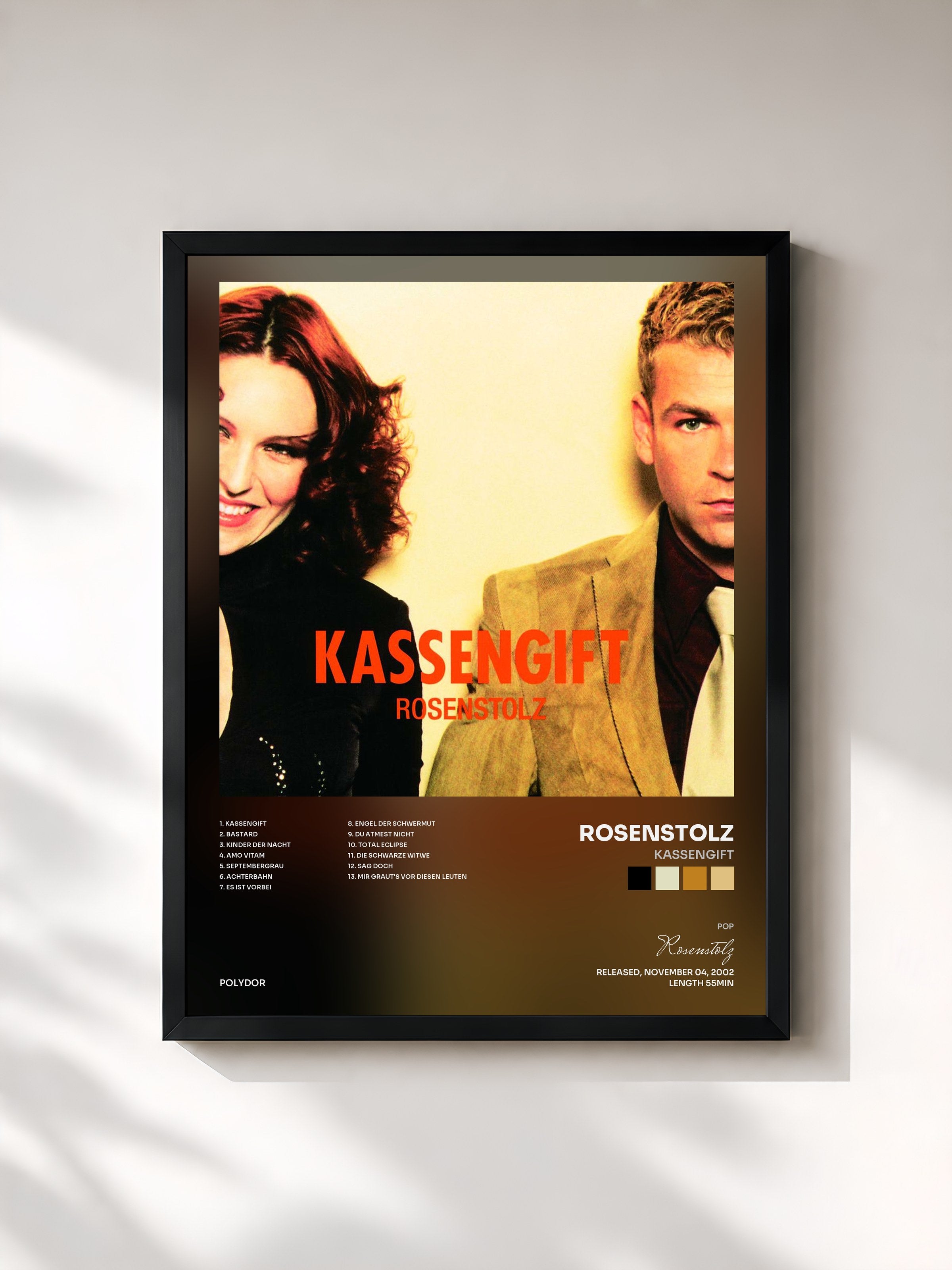 #noir Tableau de l'album Kassengift de Rosenstolz, cadre noir, imprimé et encadré en France