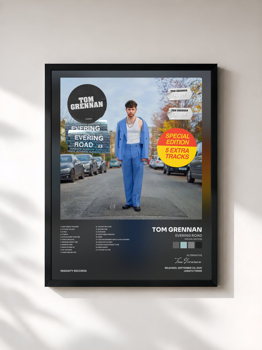 #noir Tableau de l'album Evering Road (Special Edition) de Tom Grennan, cadre noir, imprimé et encadré en France