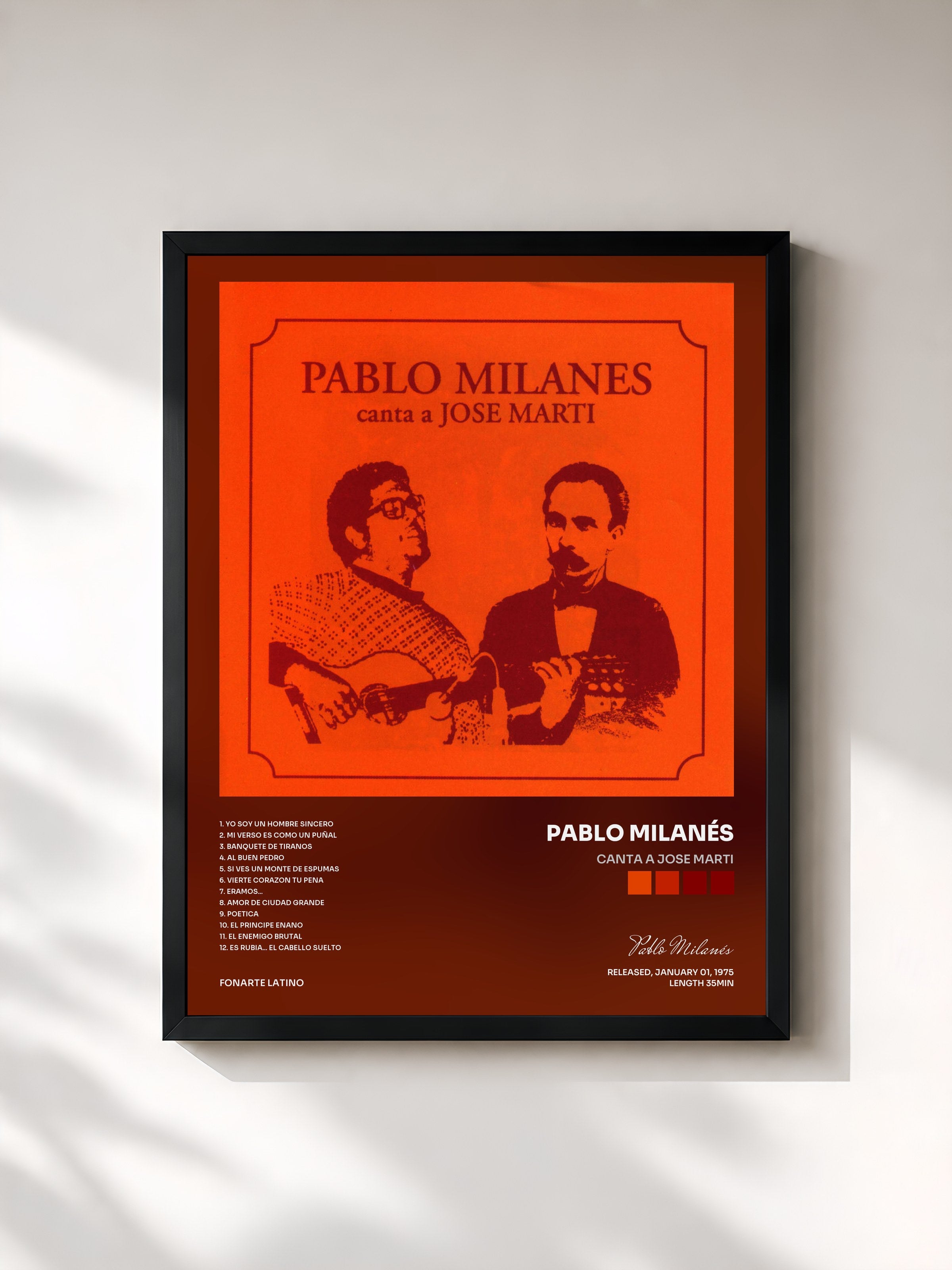 #noir Tableau de l'album Canta a Jose Marti de Pablo Milanés, cadre noir, imprimé et encadré en France