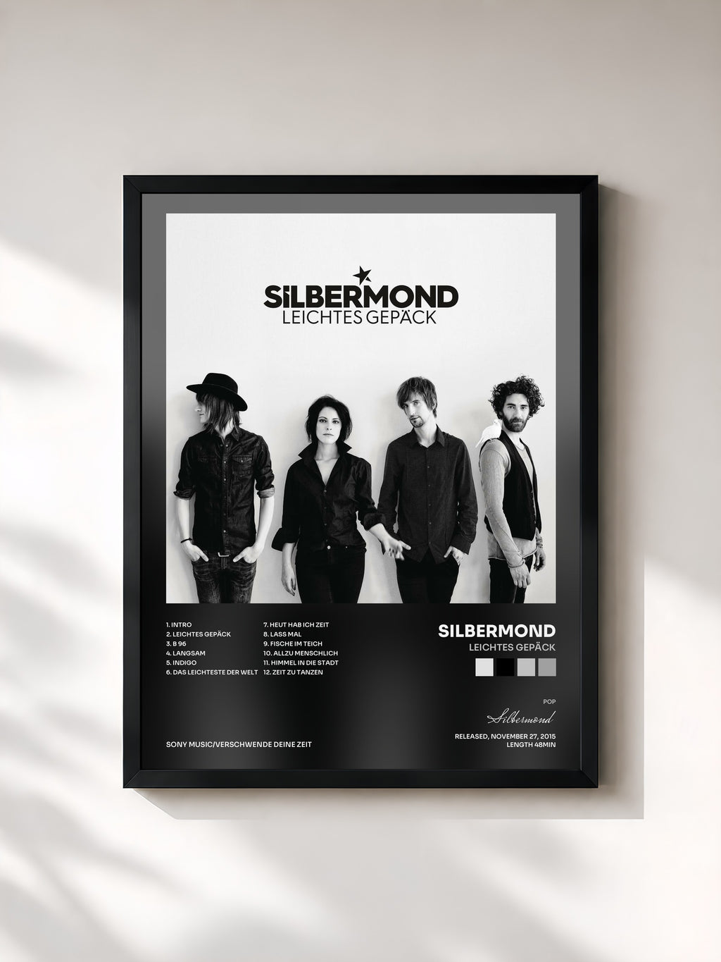 #noir Tableau de l'album Leichtes Gepäck de Silbermond, cadre noir, imprimé et encadré en France