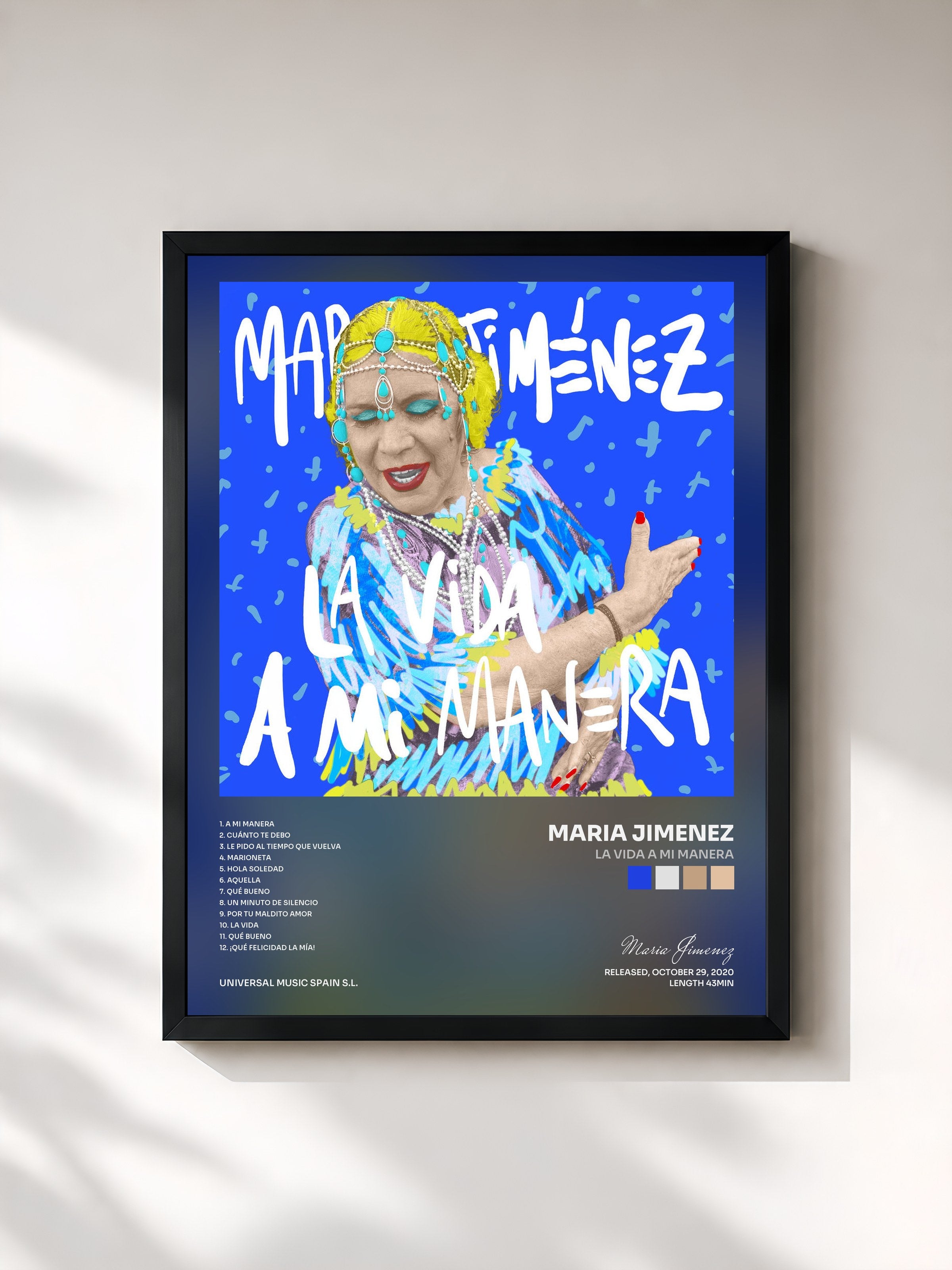 #noir Tableau de l'album La Vida A Mi Manera de Maria Jimenez, cadre noir, imprimé et encadré en France
