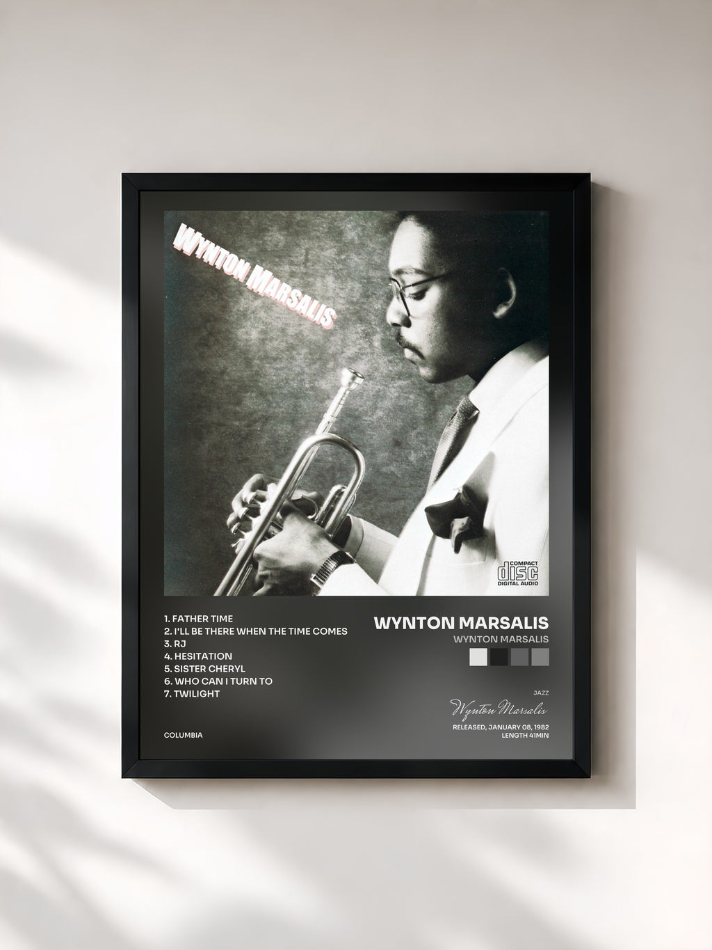 #noir Tableau de l'album Wynton Marsalis de Wynton Marsalis, cadre noir, imprimé et encadré en France