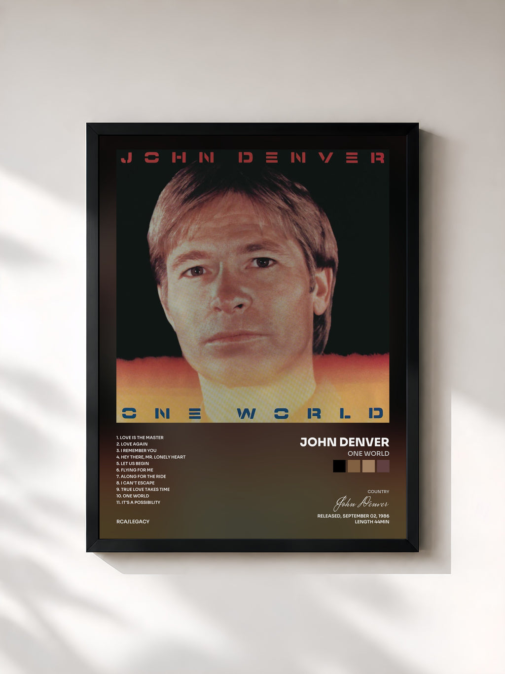 #noir Tableau de l'album One World de John Denver, cadre noir, imprimé et encadré en France