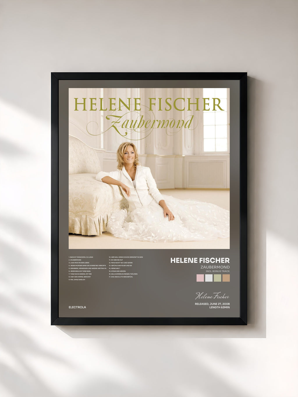 #noir Tableau de l'album Zaubermond (Incl. Bonus Track) de Helene Fischer, cadre noir, imprimé et encadré en France
