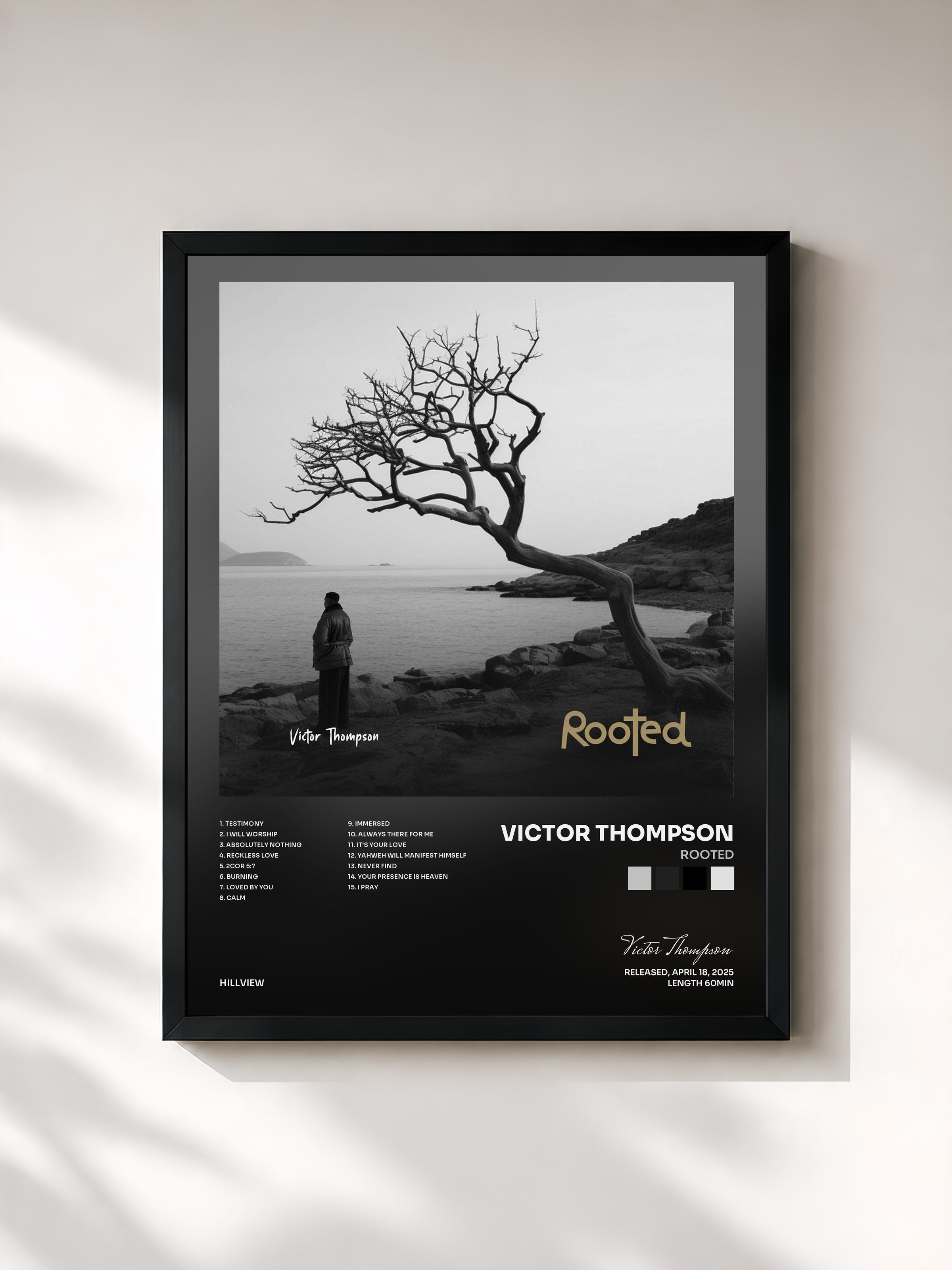 #noir Tableau de l'album ROOTED de Victor Thompson, cadre noir, imprimé et encadré en France