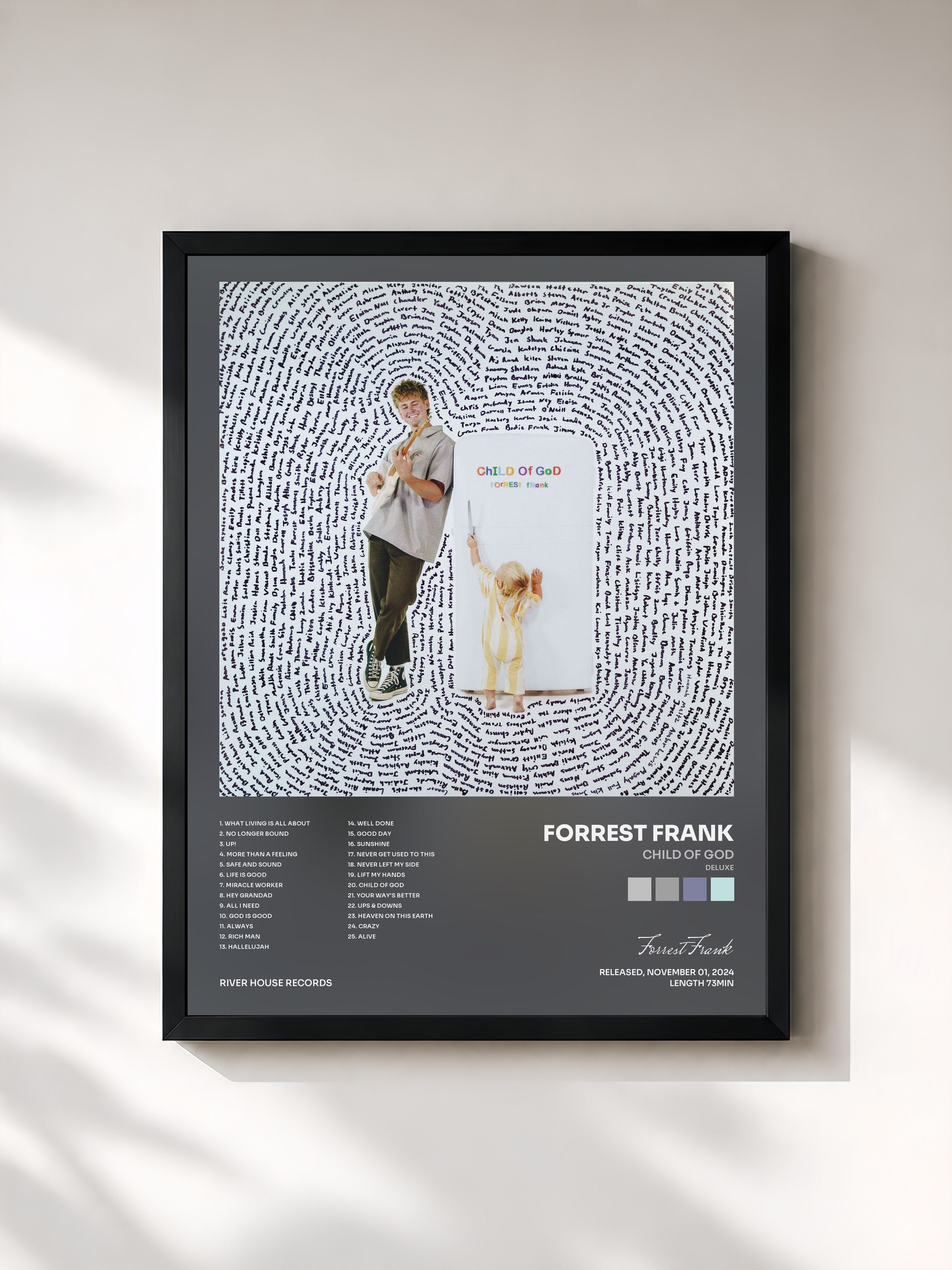 #noir Tableau de l'album CHILD OF GOD (DELUXE) de Forrest Frank, cadre noir, imprimé et encadré en France