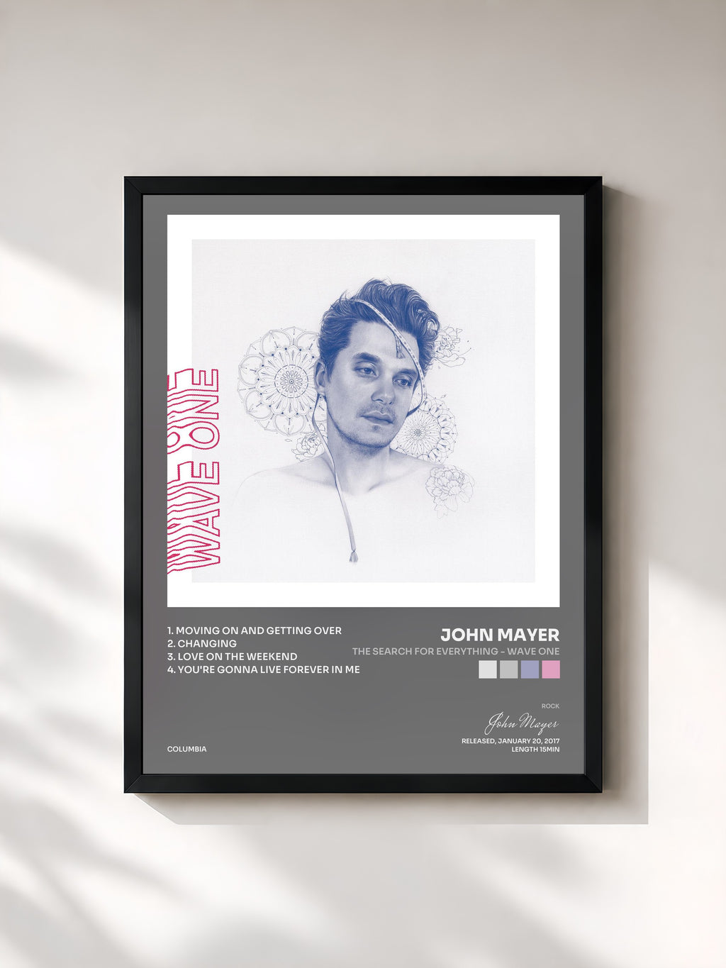 #noir Tableau de l'album The Search for Everything - Wave One de John Mayer, cadre noir, imprimé et encadré en France