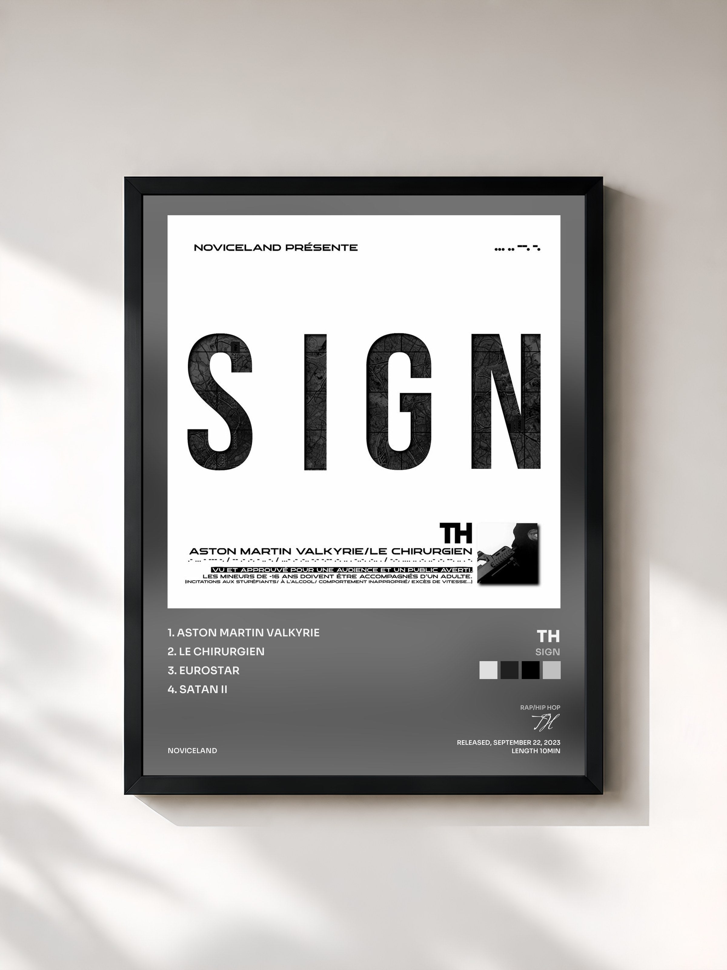 #noir Tableau de l'album SIGN de TH, cadre noir, imprimé et encadré en France
