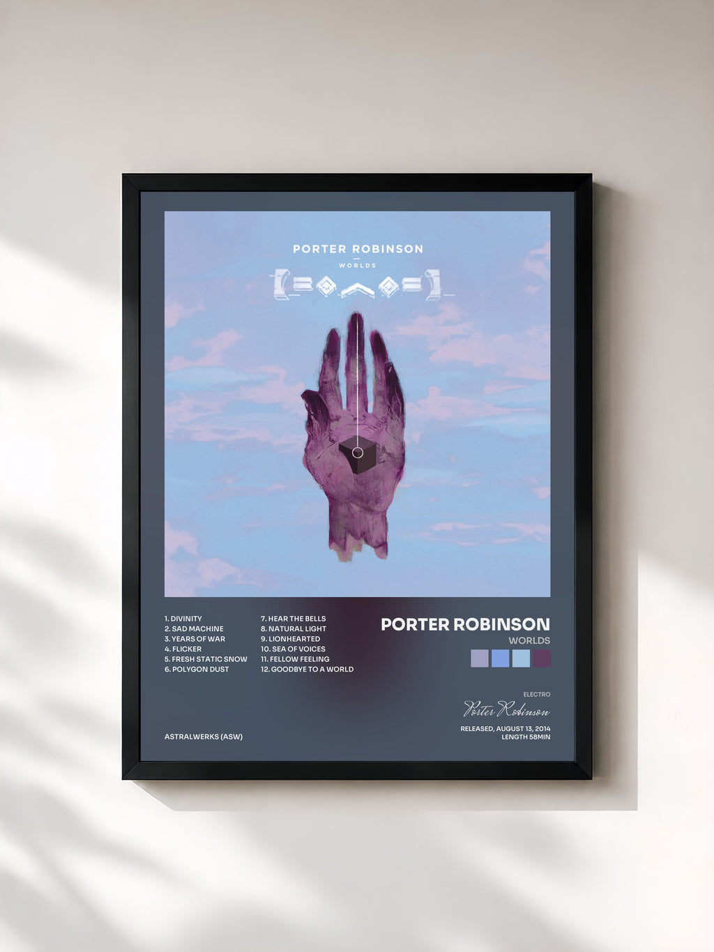 #noir Tableau de l'album Worlds de Porter Robinson, cadre noir, imprimé et encadré en France