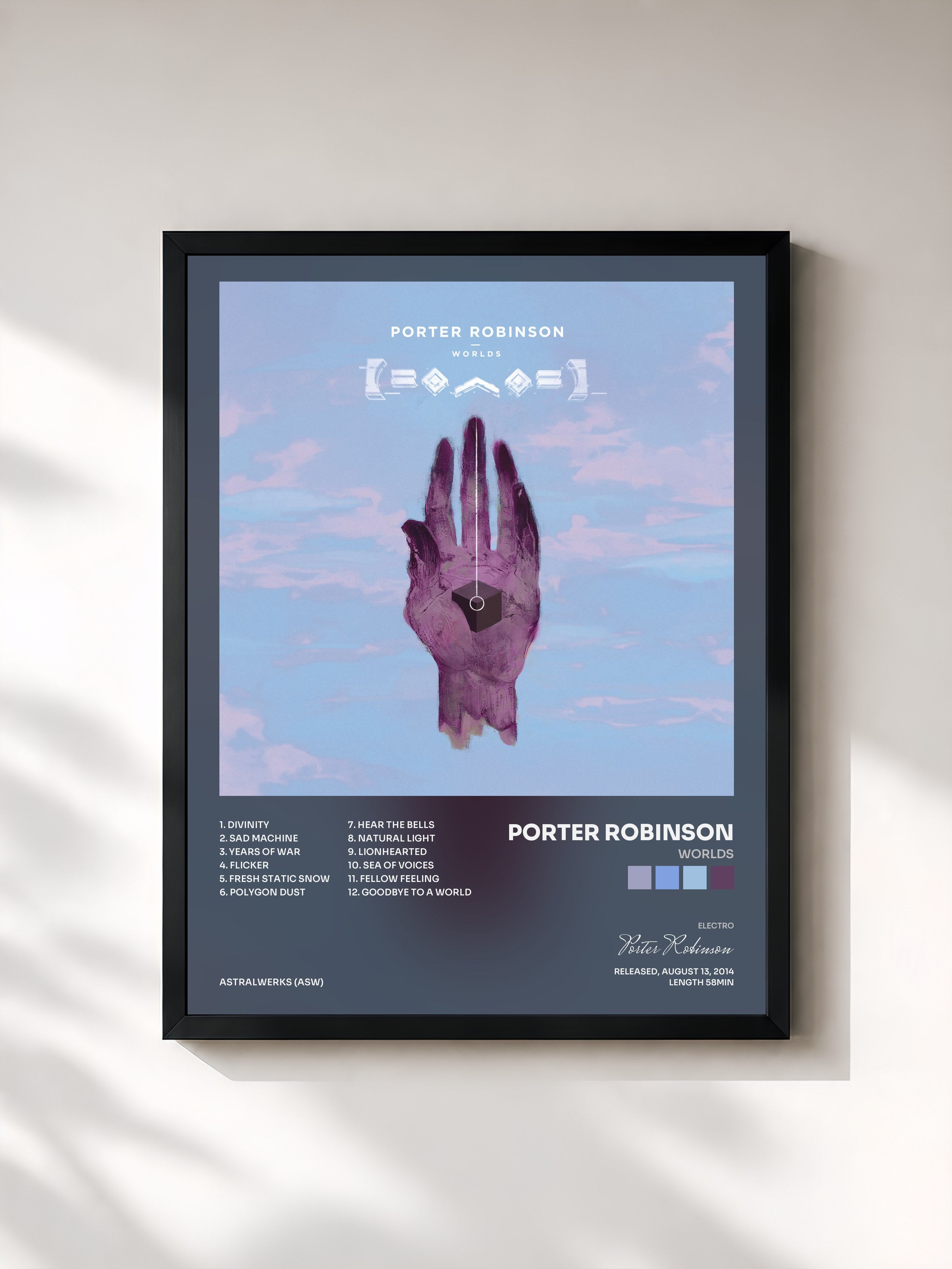 #noir Tableau de l'album Worlds de Porter Robinson, cadre noir, imprimé et encadré en France