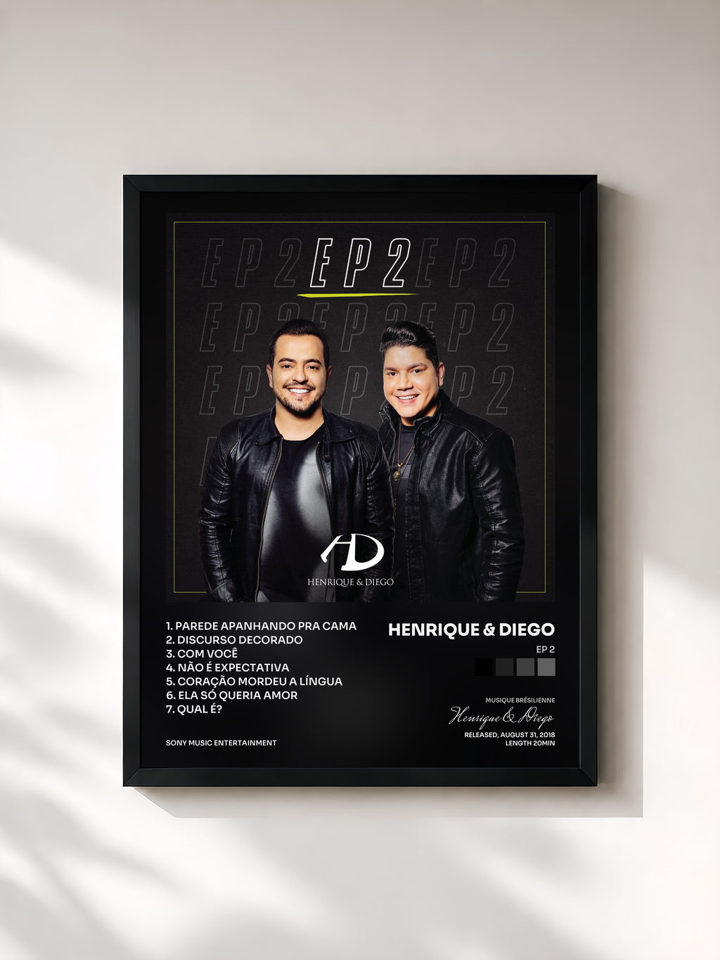 #noir Tableau de l'album EP 2 de Henrique & Diego, cadre noir, imprimé et encadré en France