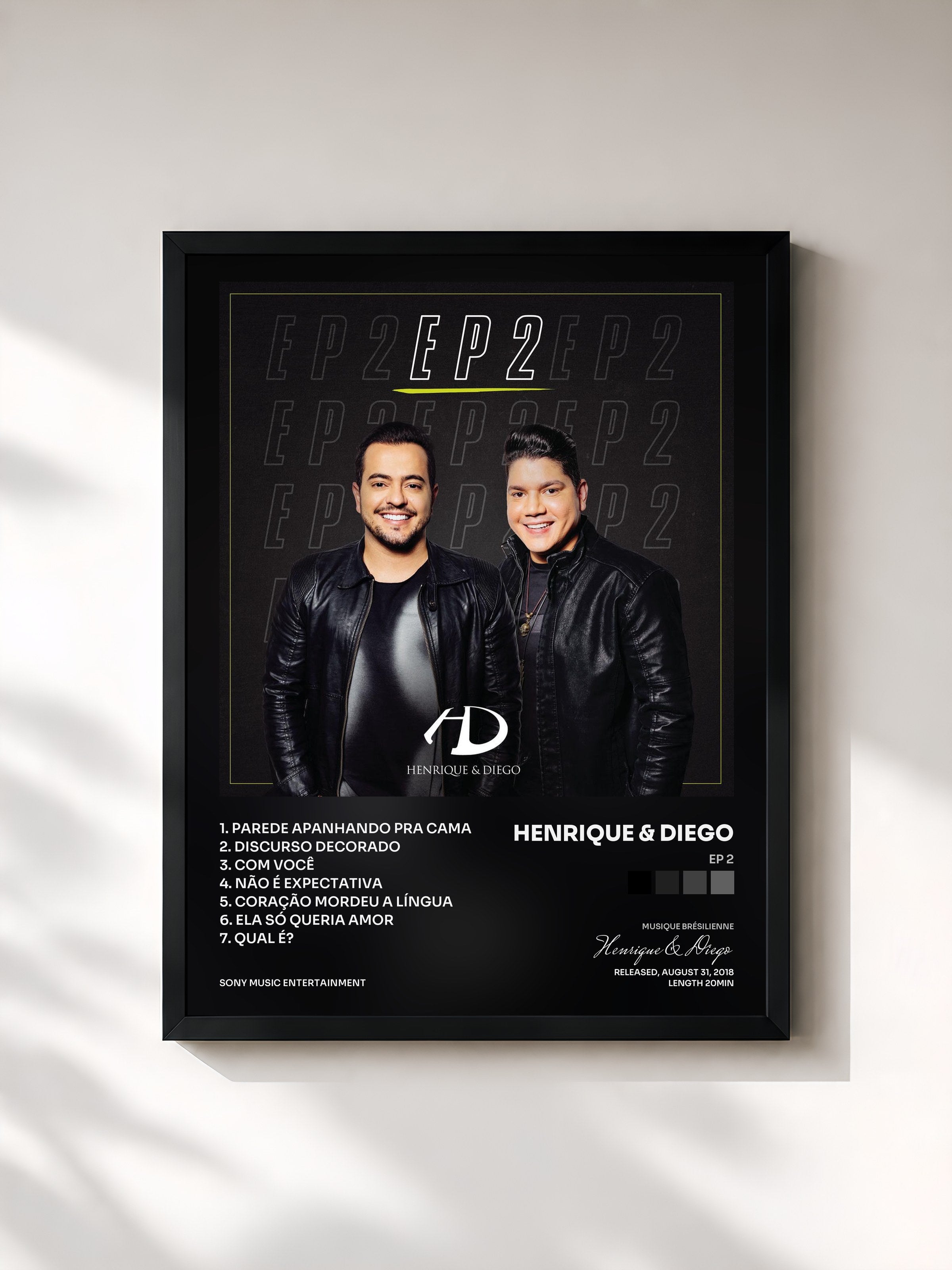 #noir Tableau de l'album EP 2 de Henrique & Diego, cadre noir, imprimé et encadré en France