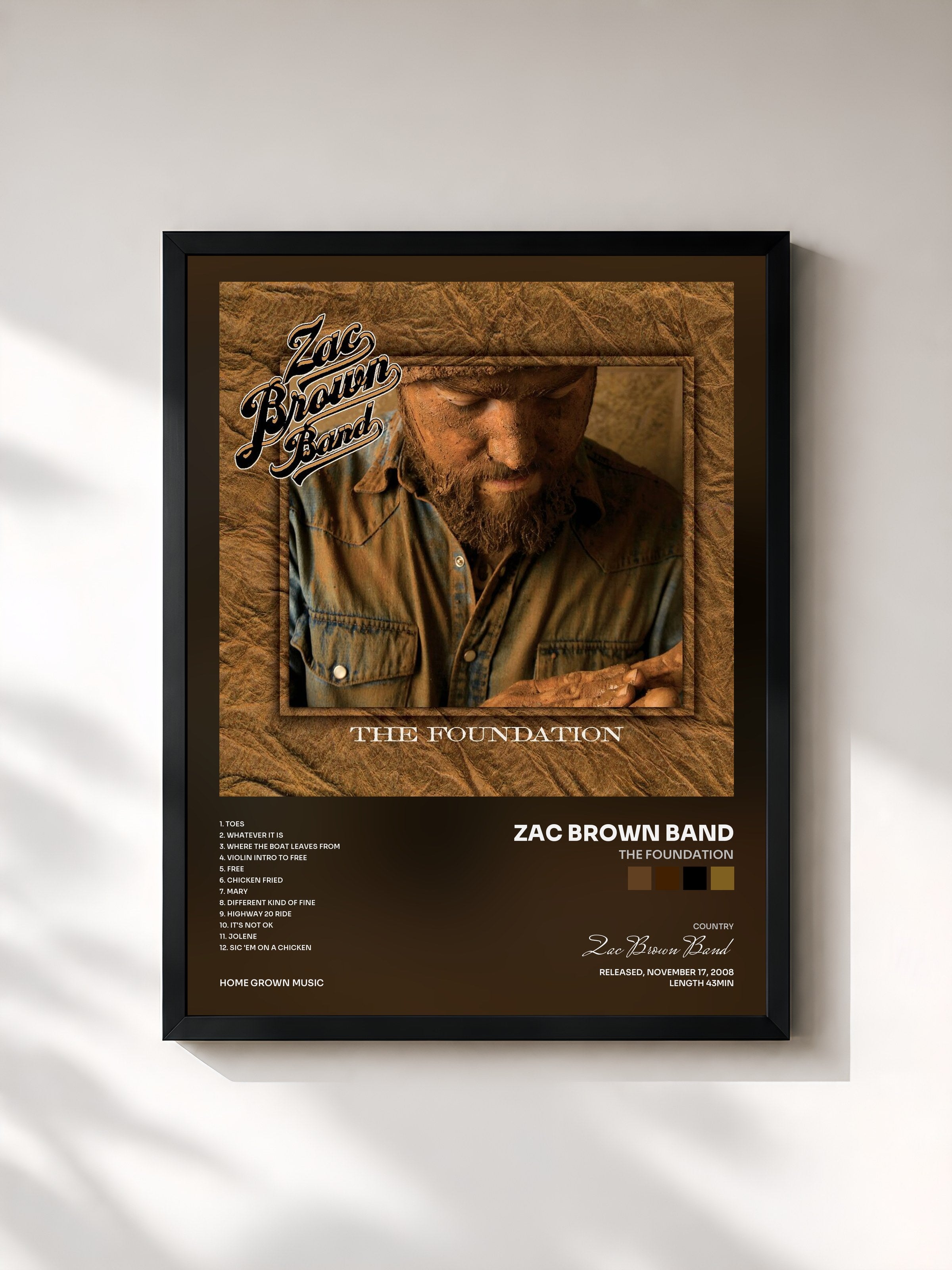 #noir Tableau de l'album The Foundation de Zac Brown Band, cadre noir, imprimé et encadré en France