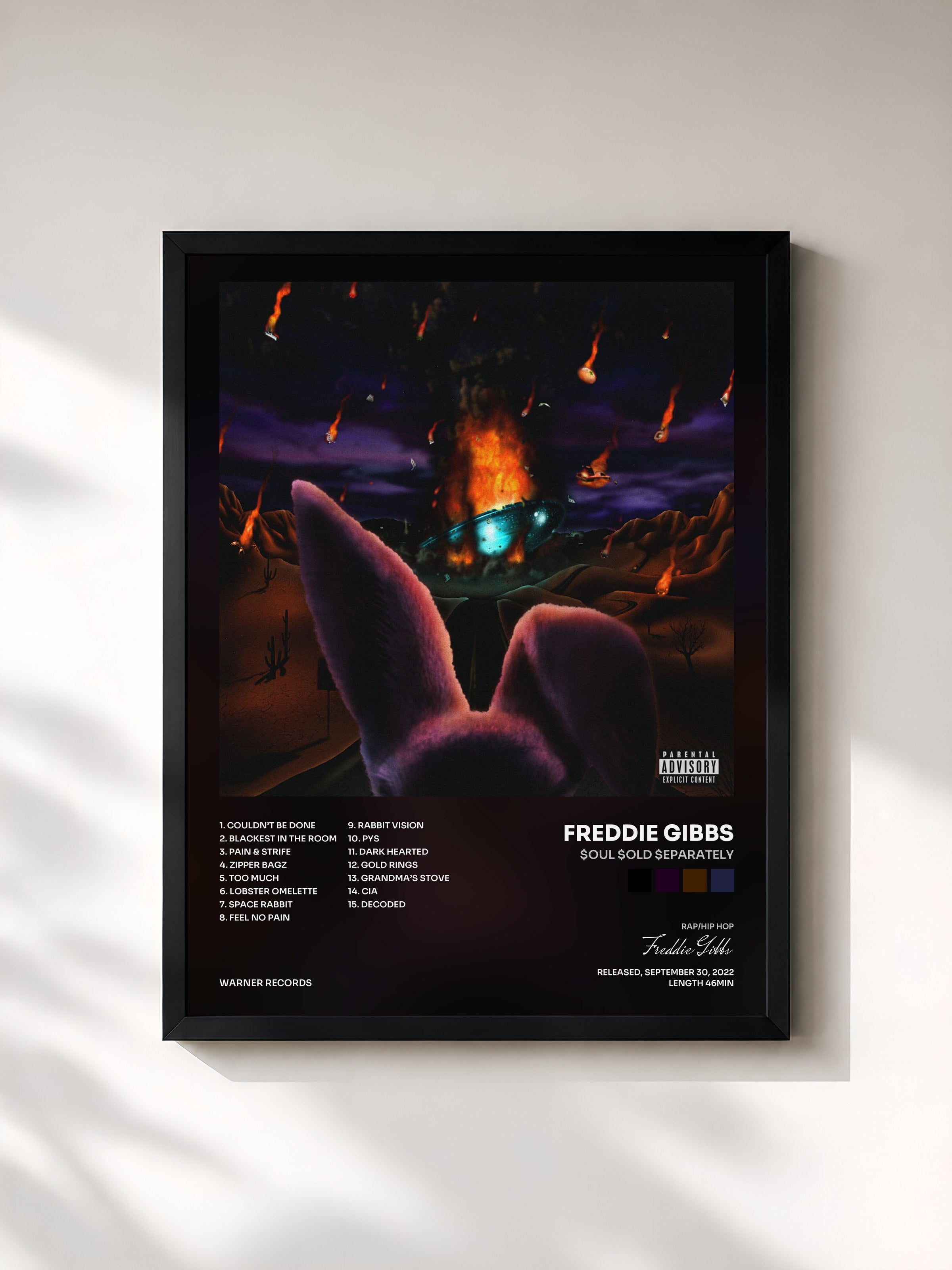 #noir Tableau de l'album $oul $old $eparately de Freddie Gibbs, cadre noir, imprimé et encadré en France