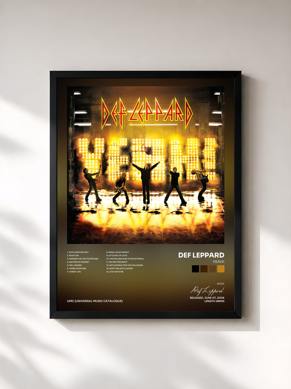 #noir Tableau de l'album Yeah! de Def Leppard, cadre noir, imprimé et encadré en France