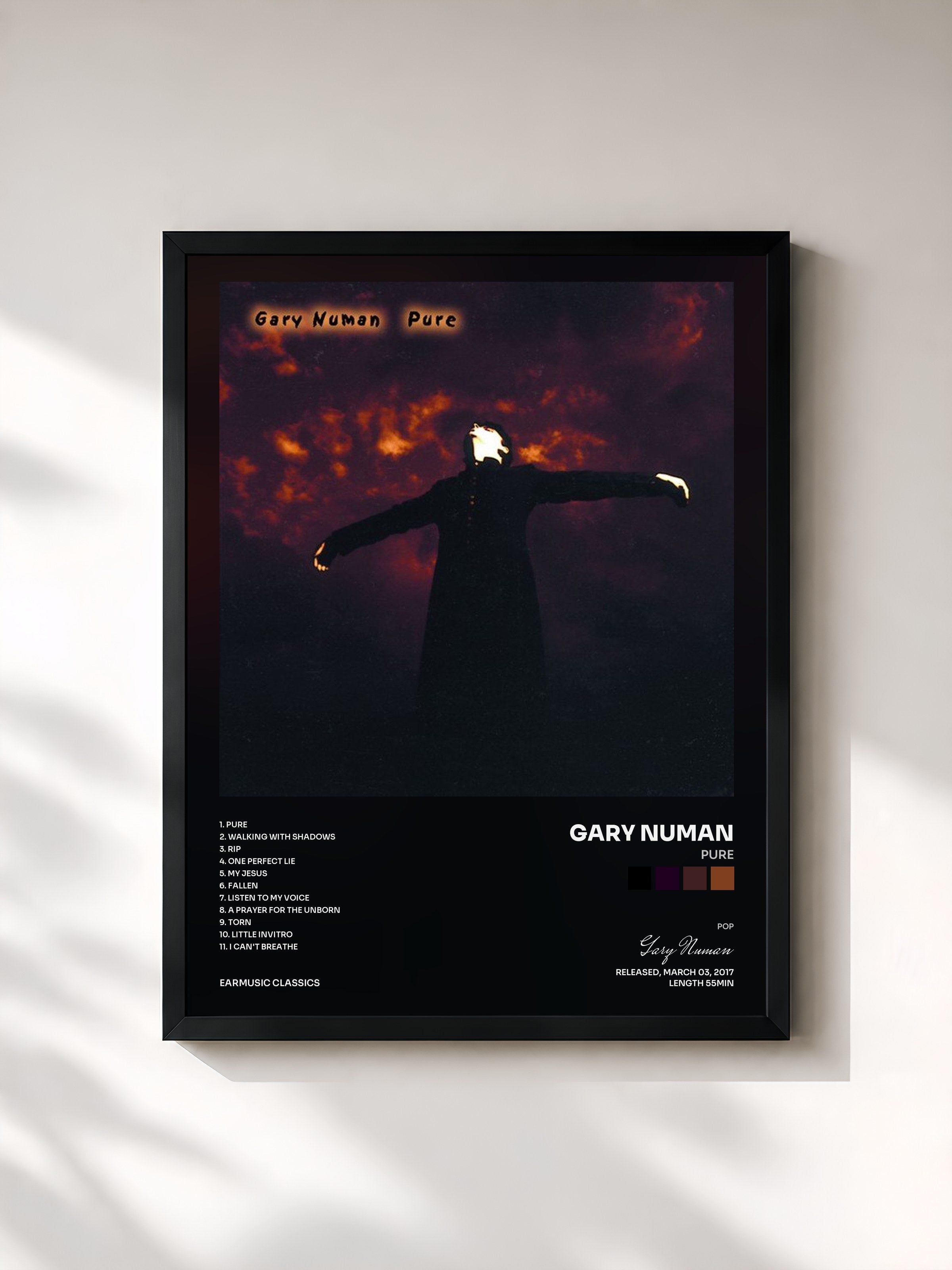 #noir Tableau de l'album Pure de Gary Numan, cadre noir, imprimé et encadré en France