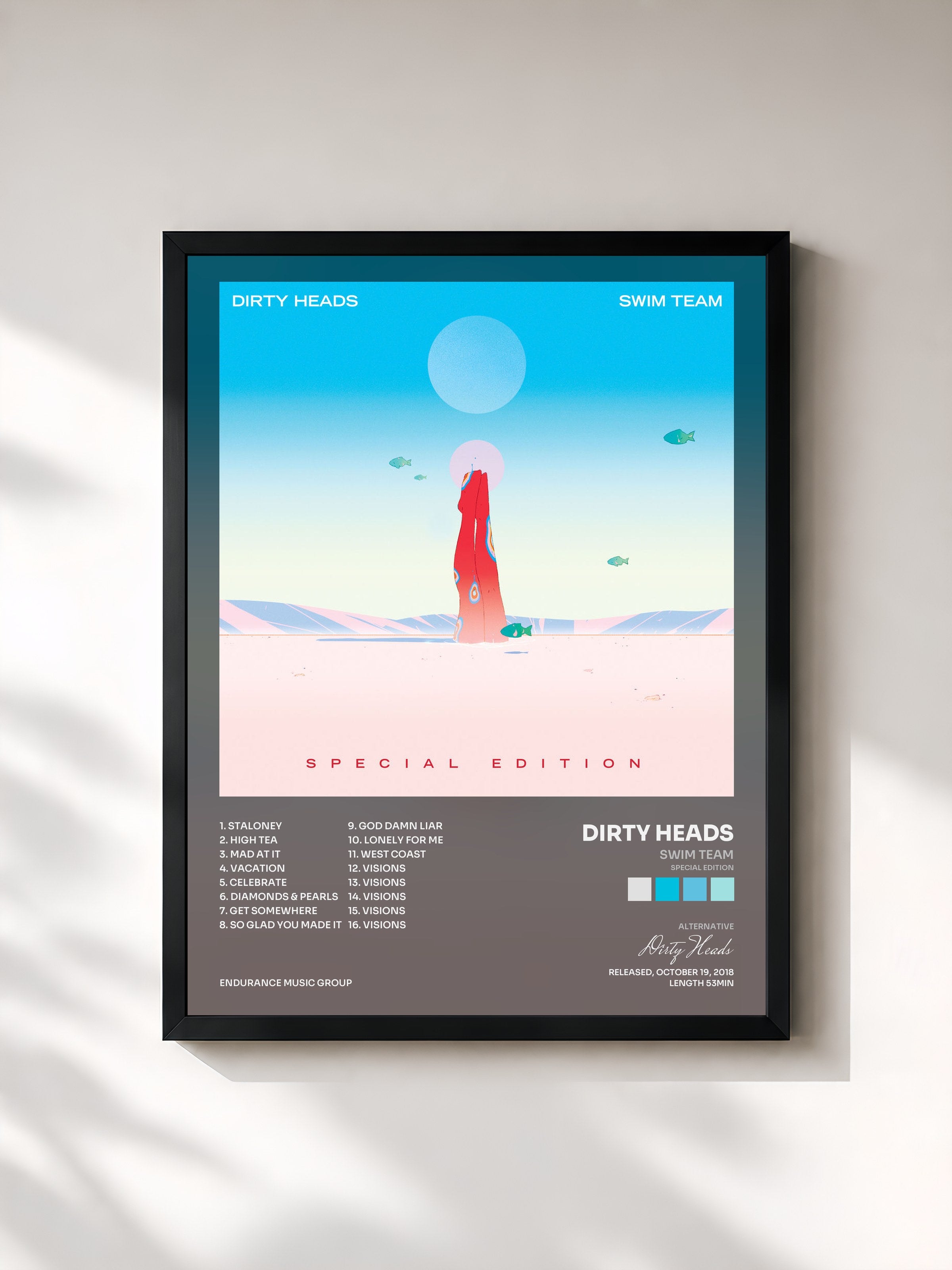 #noir Tableau de l'album SWIM TEAM (Special Edition) de Dirty Heads, cadre noir, imprimé et encadré en France
