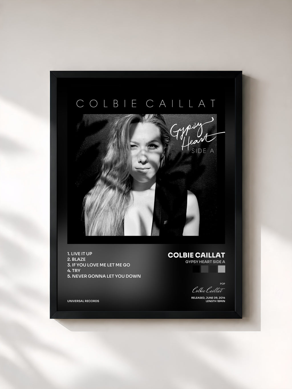 #noir Tableau de l'album Gypsy Heart Side A de Colbie Caillat, cadre noir, imprimé et encadré en France