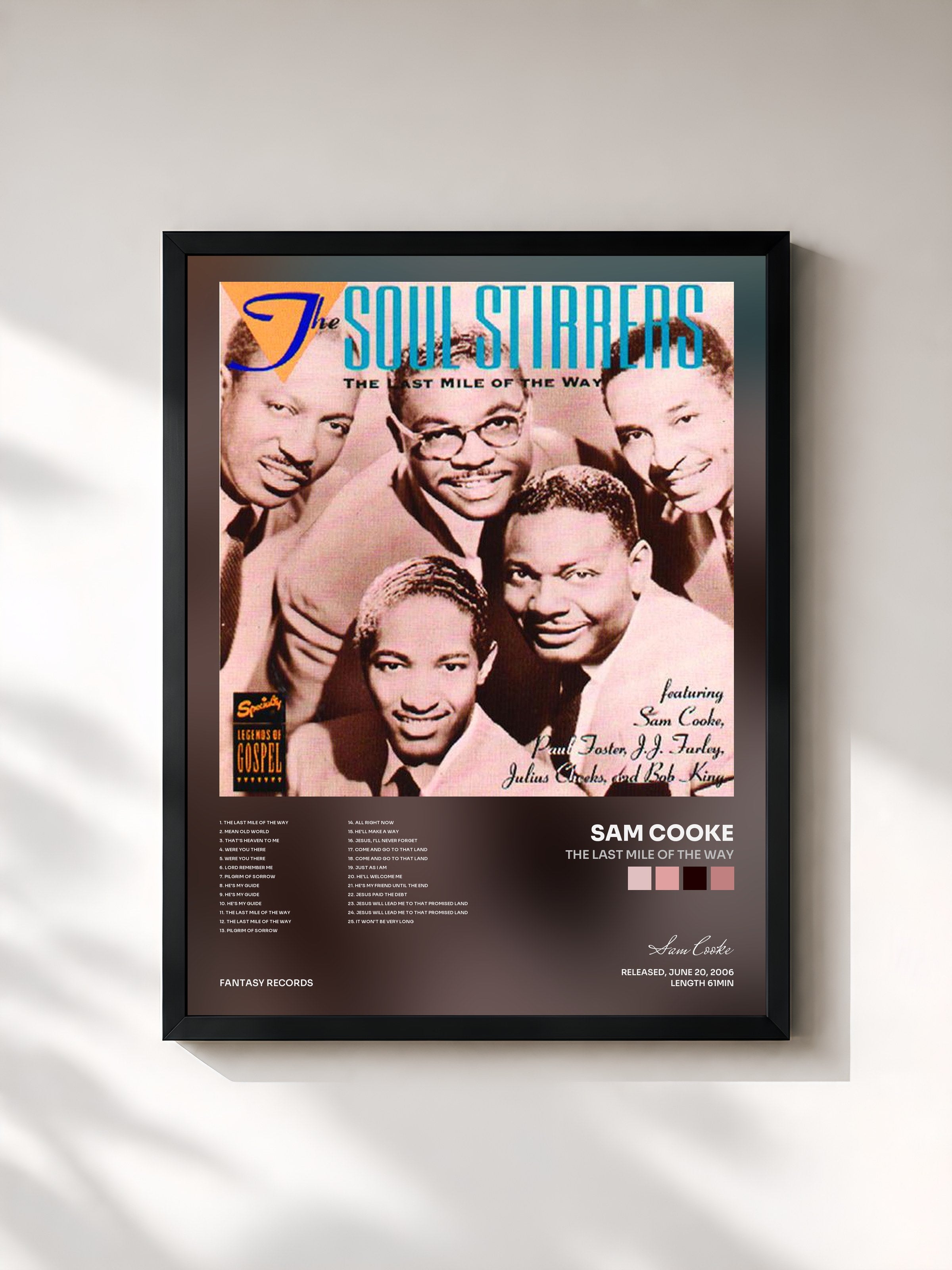 #noir Tableau de l'album The Last Mile Of The Way de Sam Cooke, cadre noir, imprimé et encadré en France