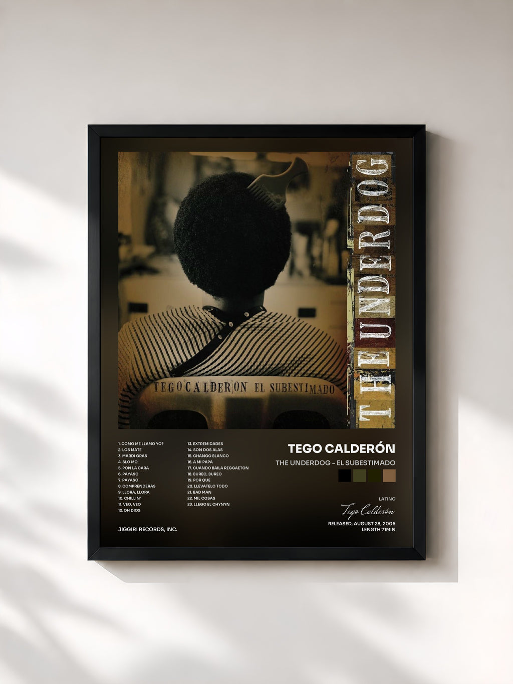 #noir Tableau de l'album The Underdog - El Subestimado de Tego Calderón, cadre noir, imprimé et encadré en France