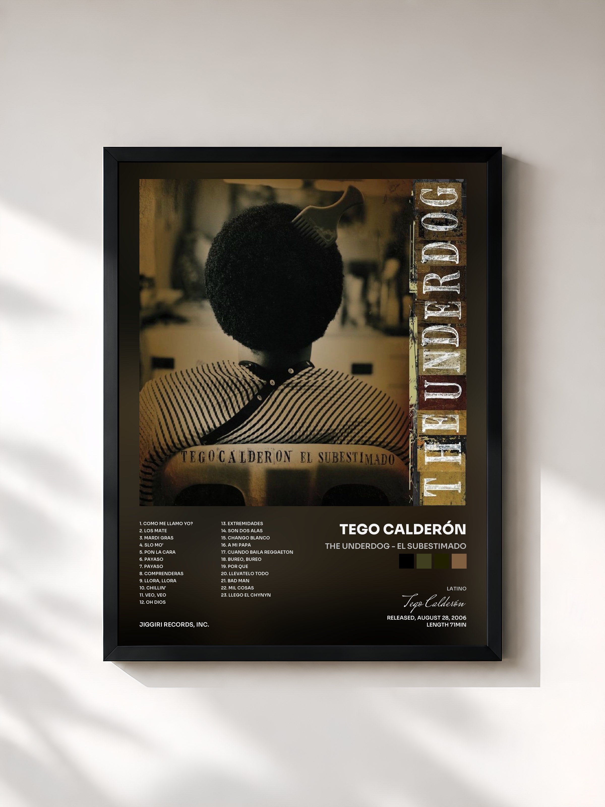 #noir Tableau de l'album The Underdog - El Subestimado de Tego Calderón, cadre noir, imprimé et encadré en France