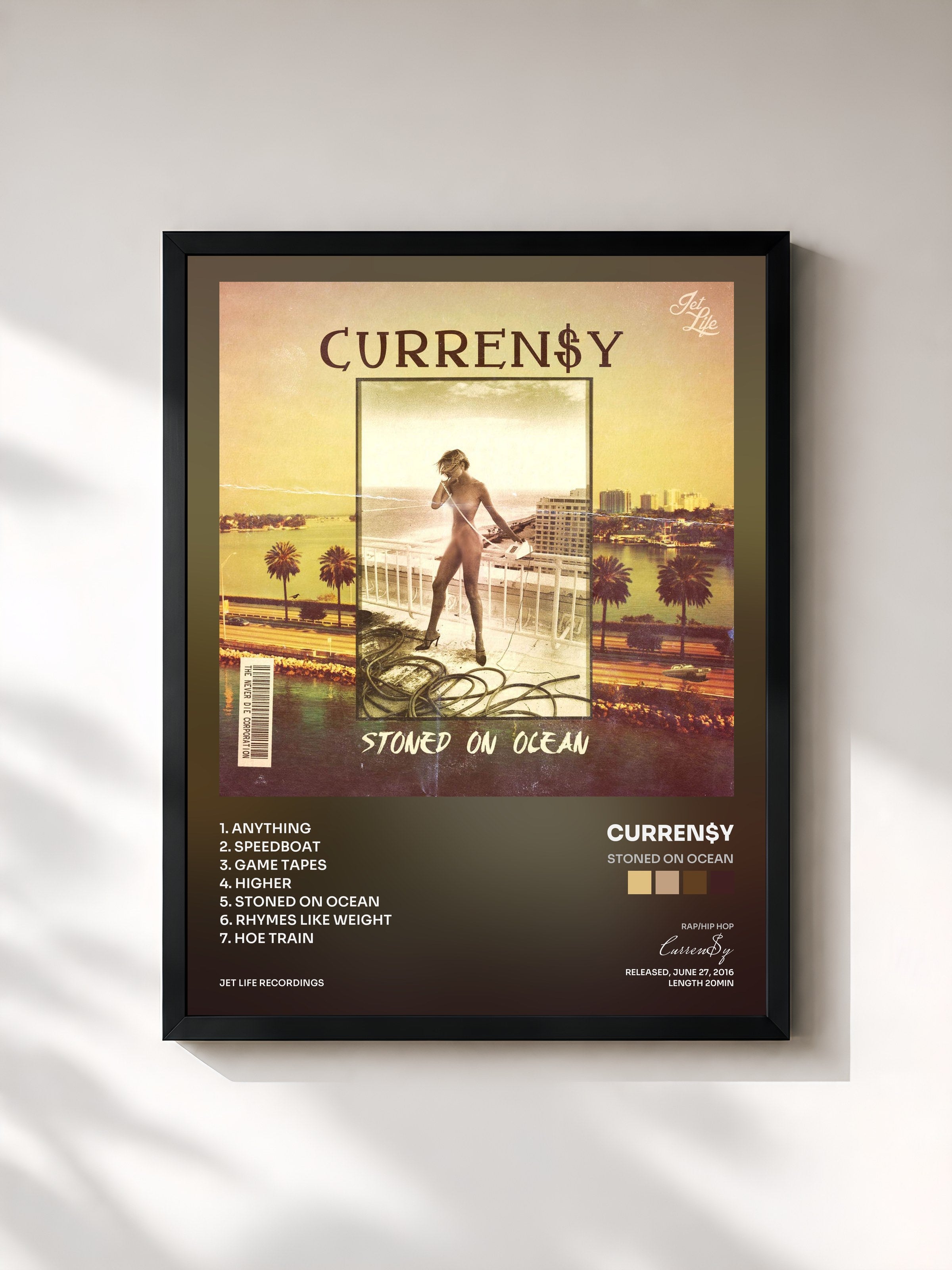 #noir Tableau de l'album Stoned On Ocean de Curren$y, cadre noir, imprimé et encadré en France