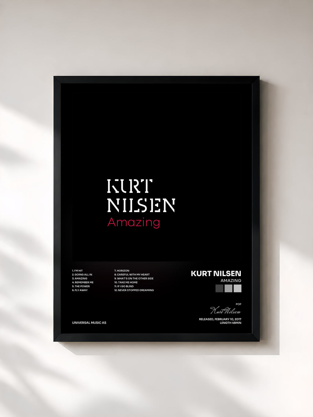 #noir Tableau de l'album Amazing de Kurt Nilsen, cadre noir, imprimé et encadré en France