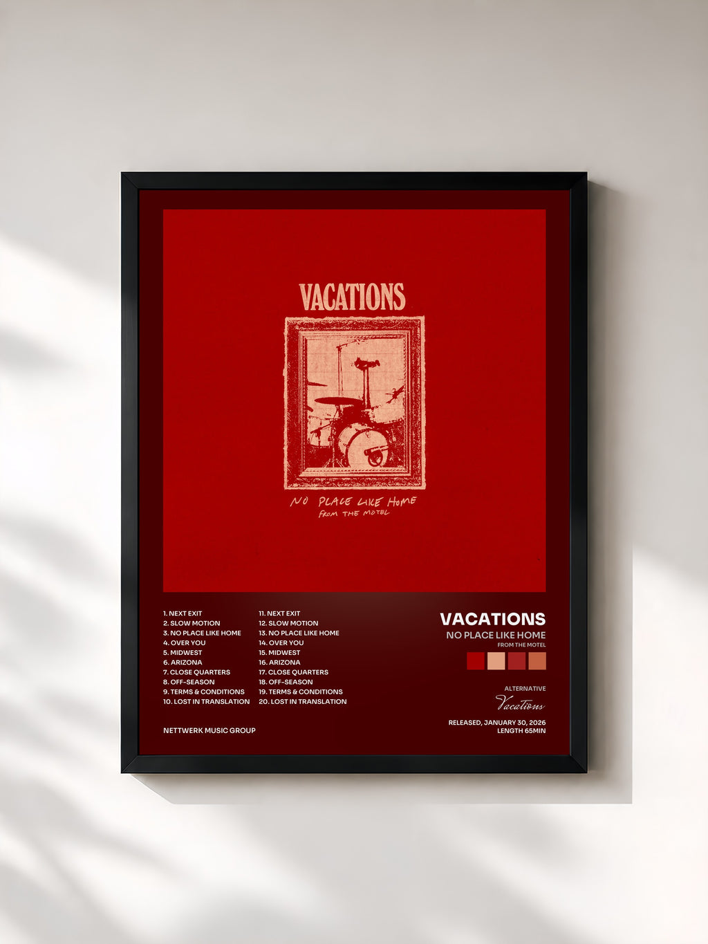 #noir Tableau de l'album No Place Like Home (From the Motel) de Vacations, cadre noir, imprimé et encadré en France