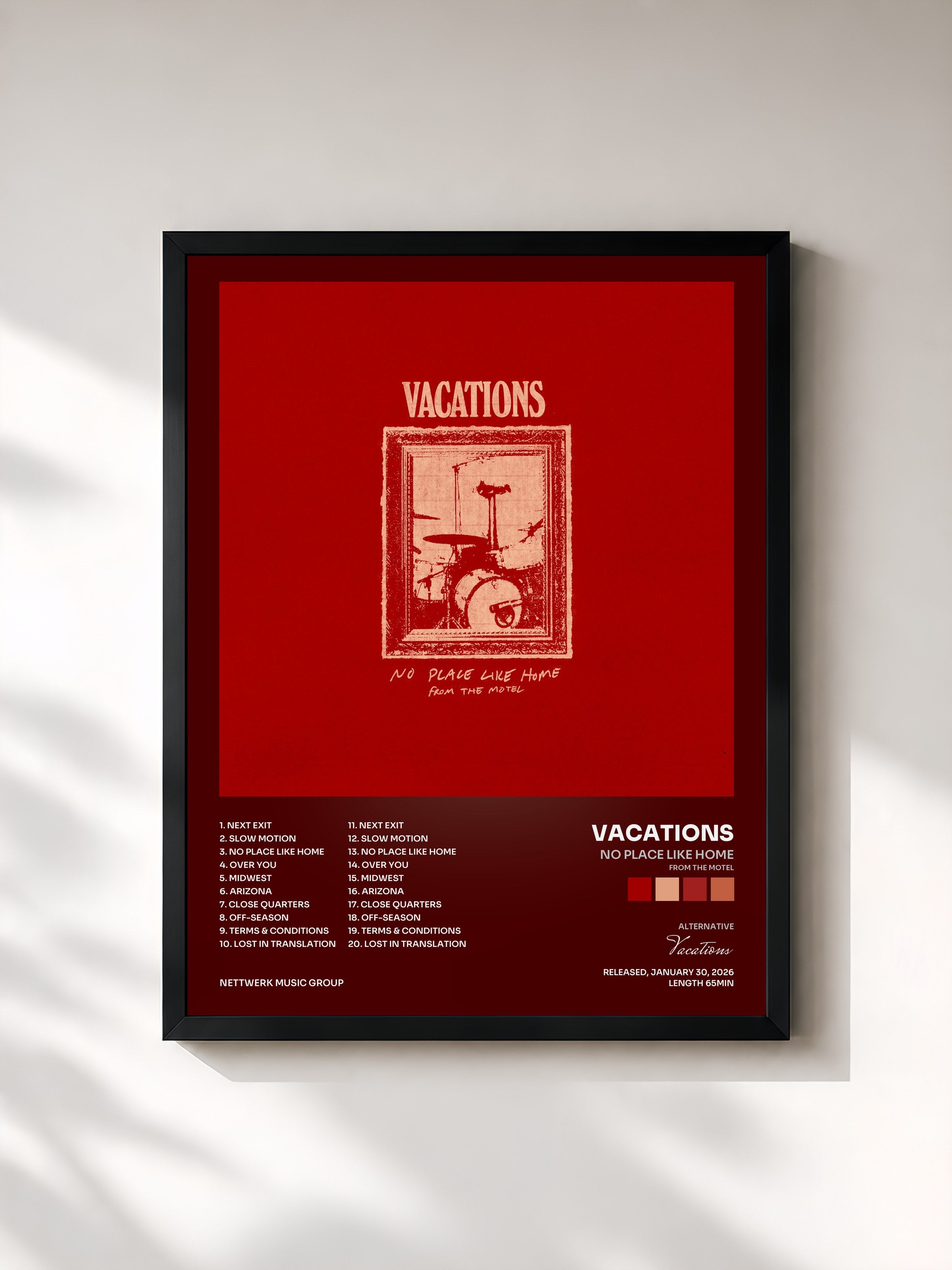 #noir Tableau de l'album No Place Like Home (From the Motel) de Vacations, cadre noir, imprimé et encadré en France