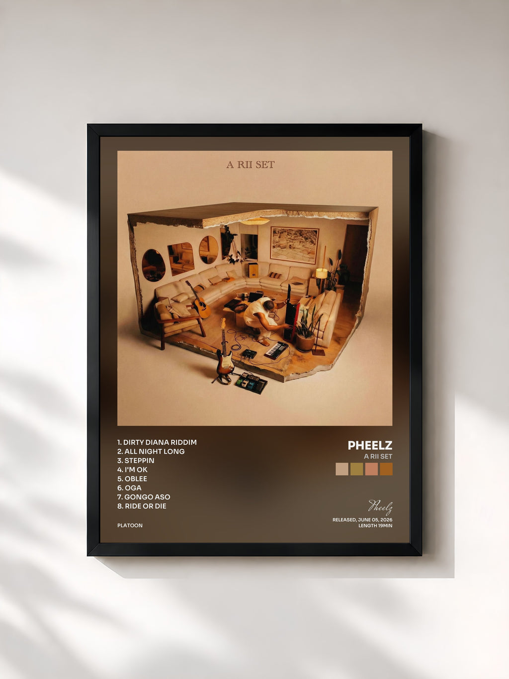 #noir Tableau de l'album A Rii Set de Pheelz, cadre noir, imprimé et encadré en France