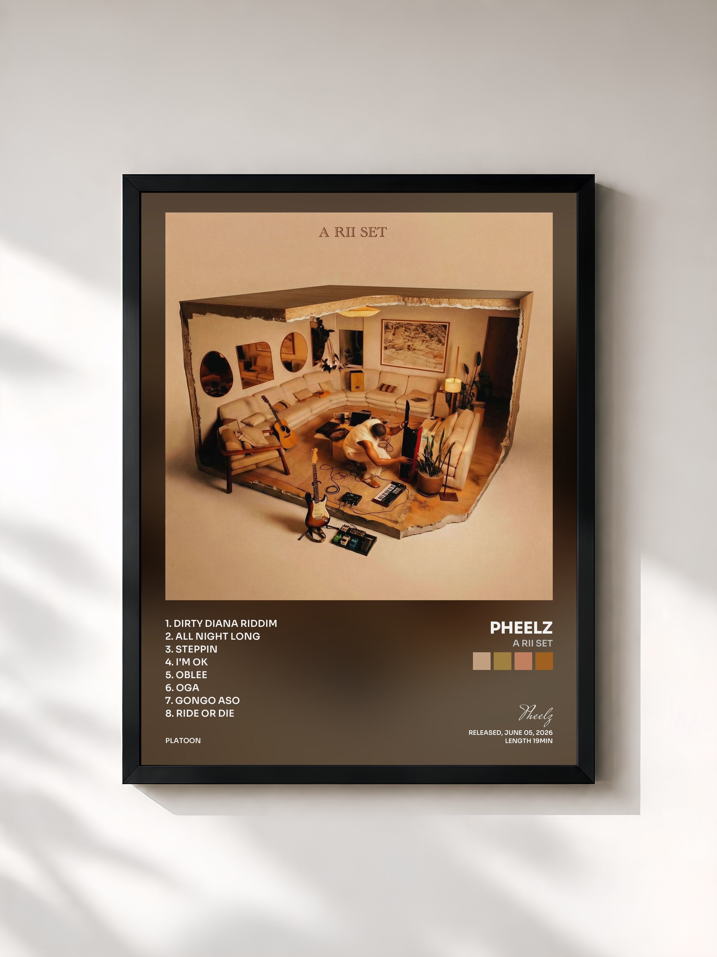#noir Tableau de l'album A Rii Set de Pheelz, cadre noir, imprimé et encadré en France