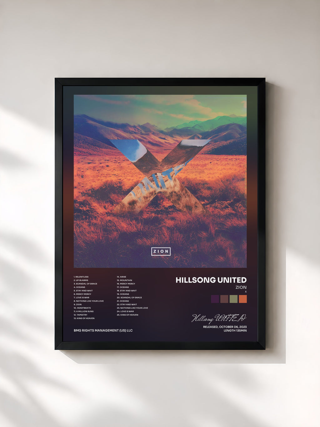 #noir Tableau de l'album Zion (X) de Hillsong UNITED, cadre noir, imprimé et encadré en France