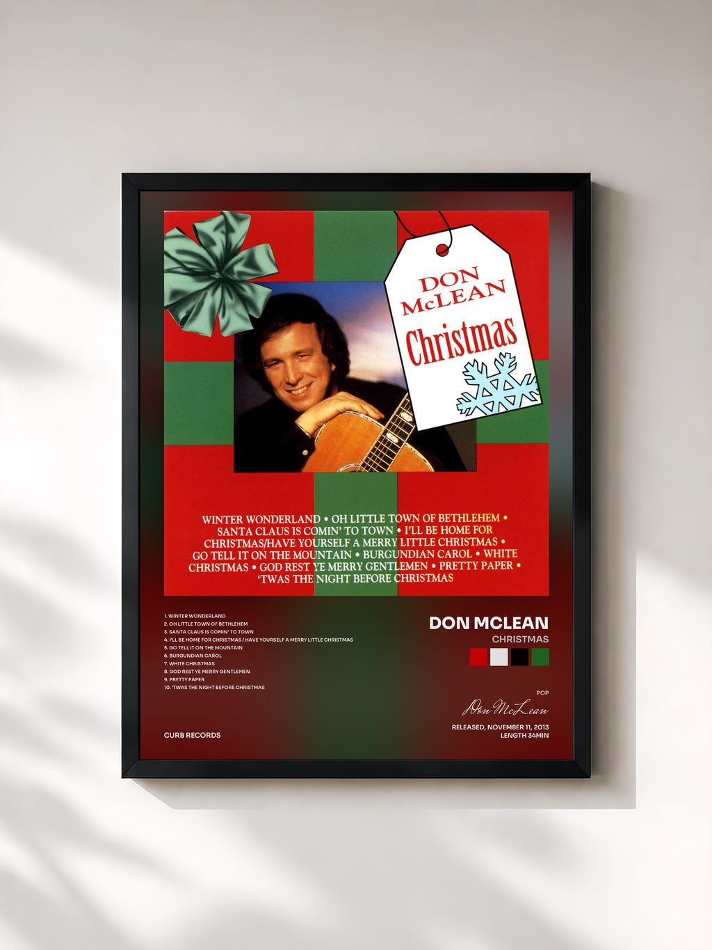 #noir Tableau de l'album Christmas de Don McLean, cadre noir, imprimé et encadré en France