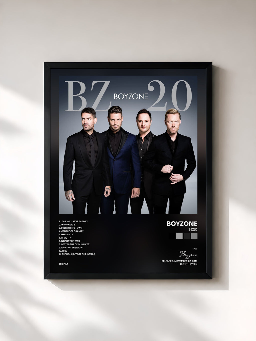 #noir Tableau de l'album BZ20 de Boyzone, cadre noir, imprimé et encadré en France