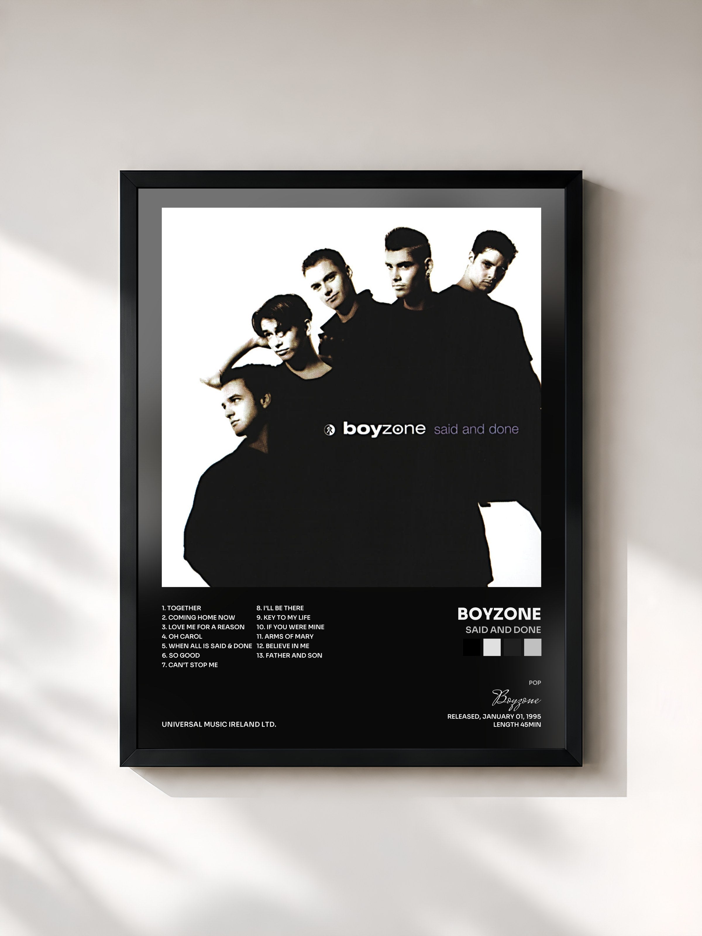 #noir Tableau de l'album Said And Done de Boyzone, cadre noir, imprimé et encadré en France