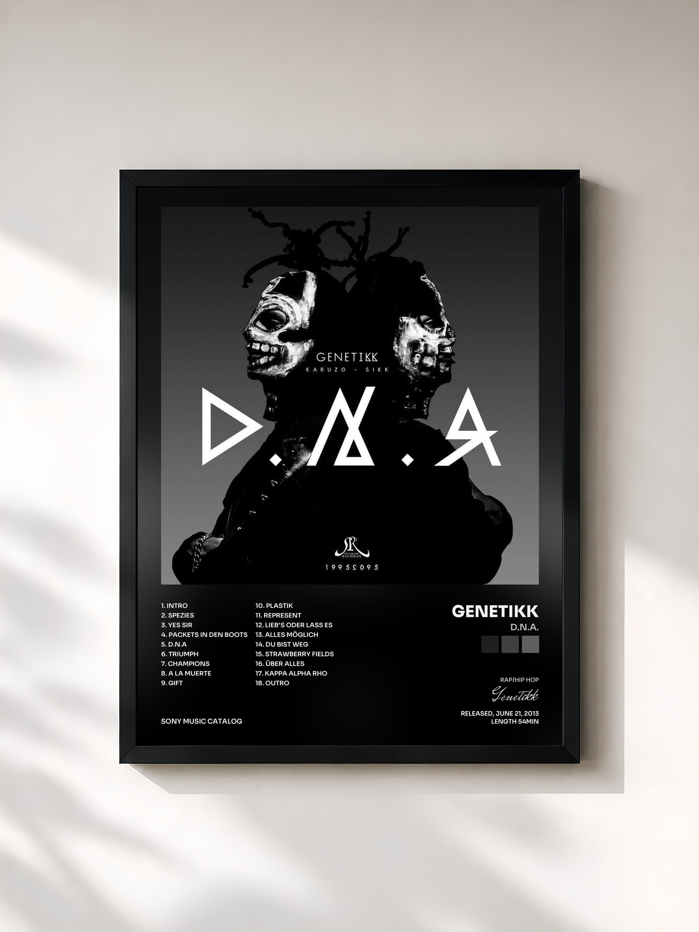 #noir Tableau de l'album D.N.A. de Genetikk, cadre noir, imprimé et encadré en France