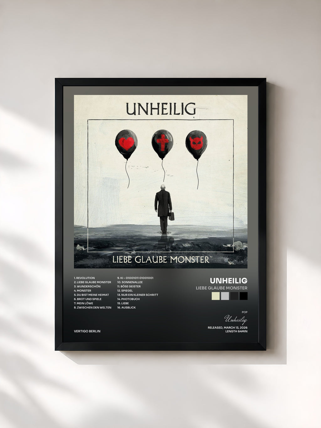 #noir Tableau de l'album LIEBE GLAUBE MONSTER de Unheilig, cadre noir, imprimé et encadré en France