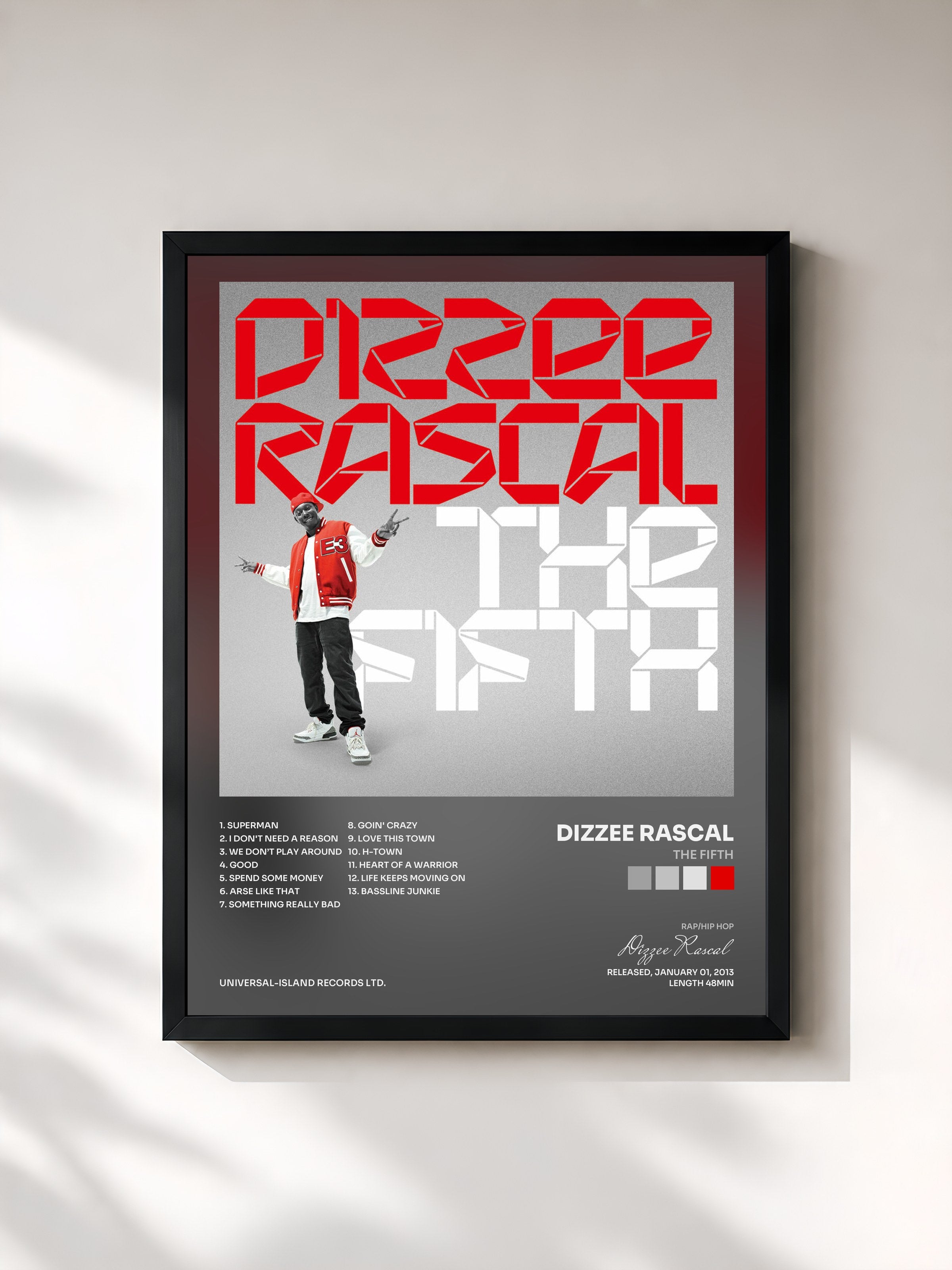 #noir Tableau de l'album The Fifth de Dizzee Rascal, cadre noir, imprimé et encadré en France