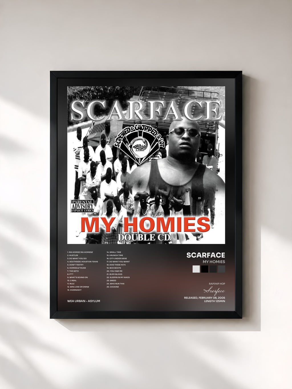 #noir Tableau de l'album My Homies de Scarface, cadre noir, imprimé et encadré en France