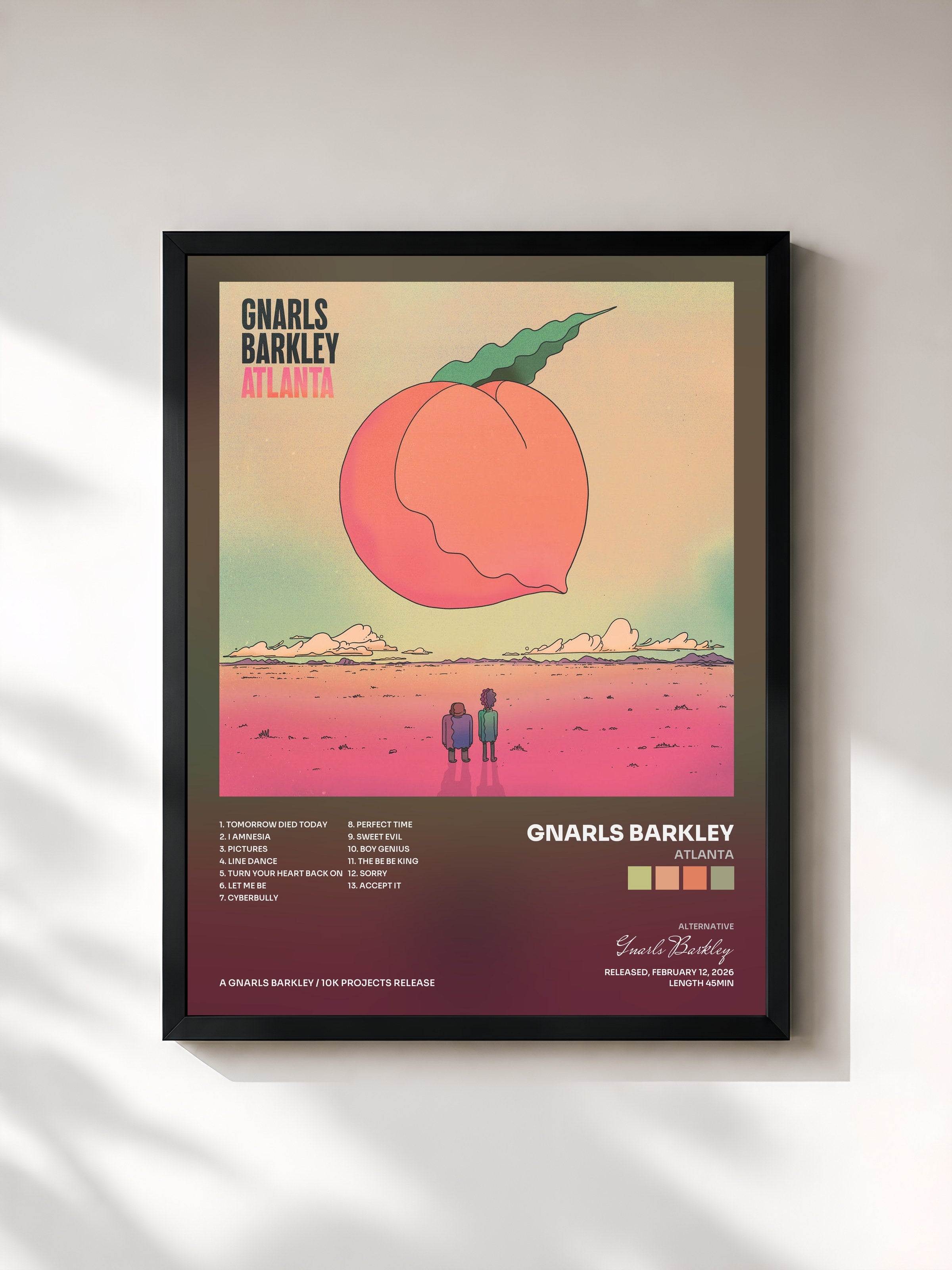 #noir Tableau de l'album Atlanta de Gnarls Barkley, cadre noir, imprimé et encadré en France