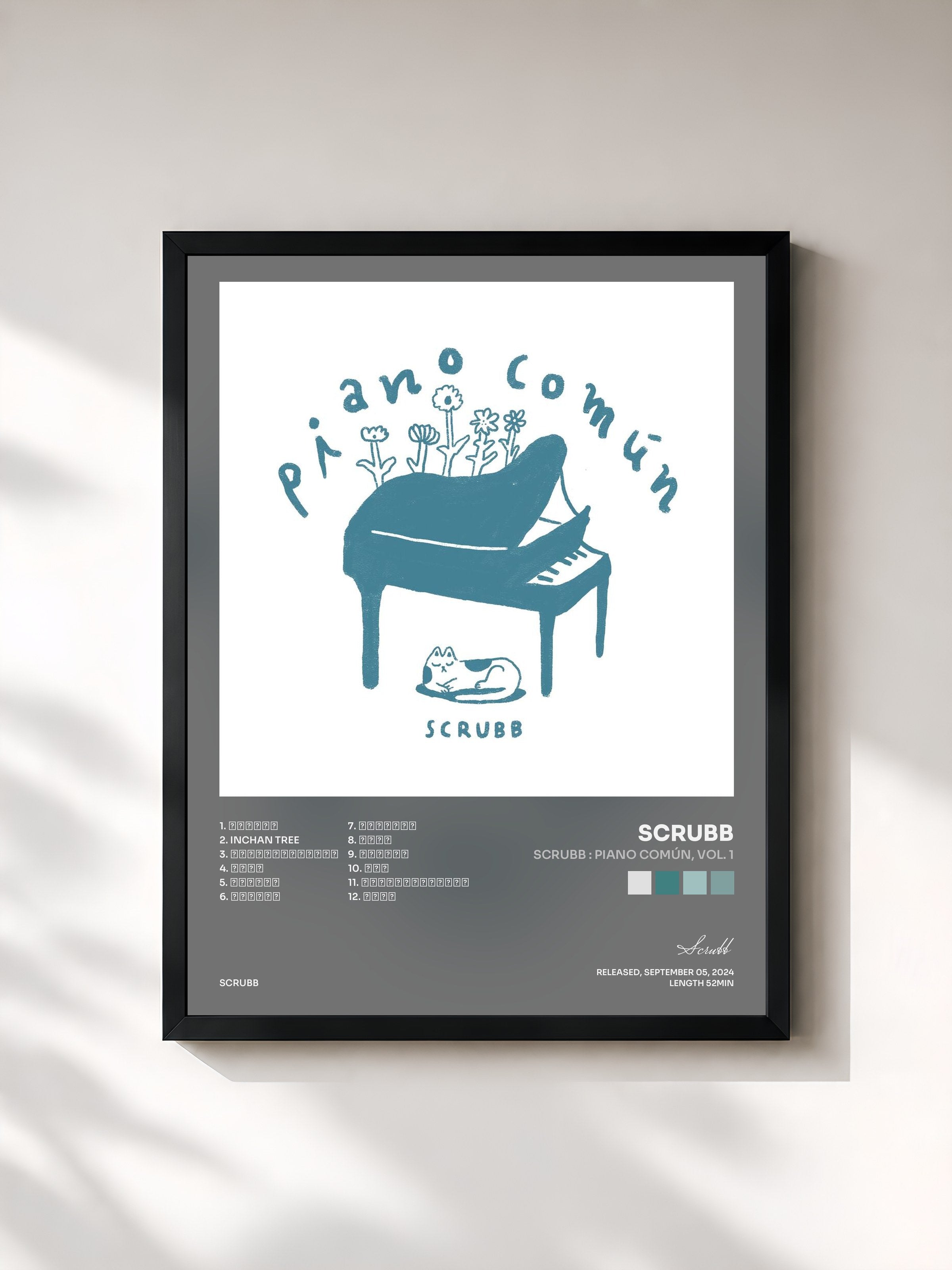 #noir Tableau de l'album SCRUBB : Piano Común, Vol. 1 de Scrubb, cadre noir, imprimé et encadré en France