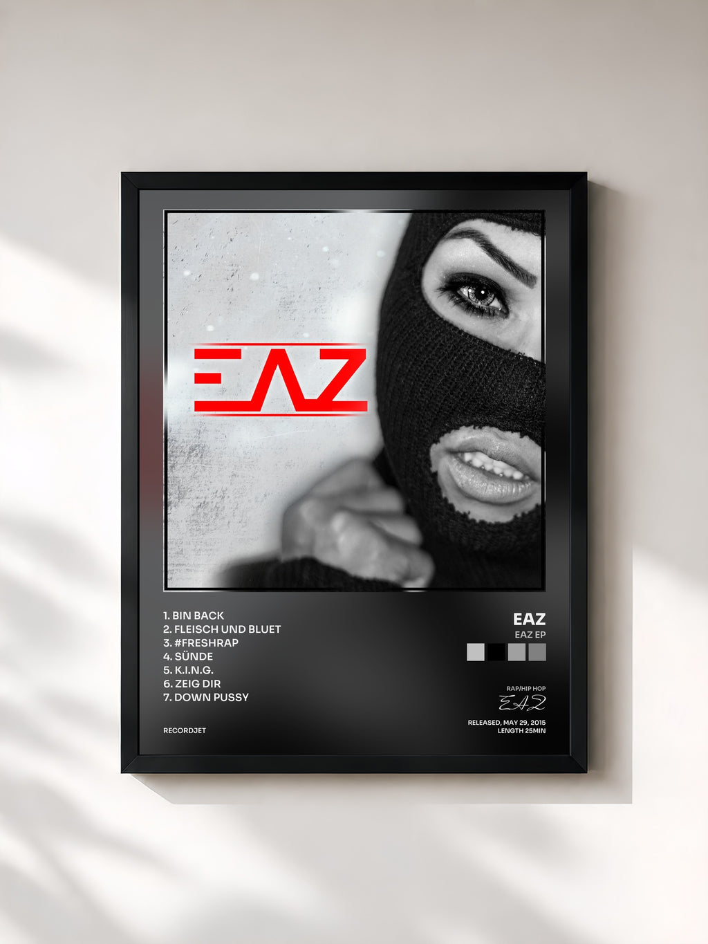 #noir Tableau de l'album Eaz EP de EAZ, cadre noir, imprimé et encadré en France
