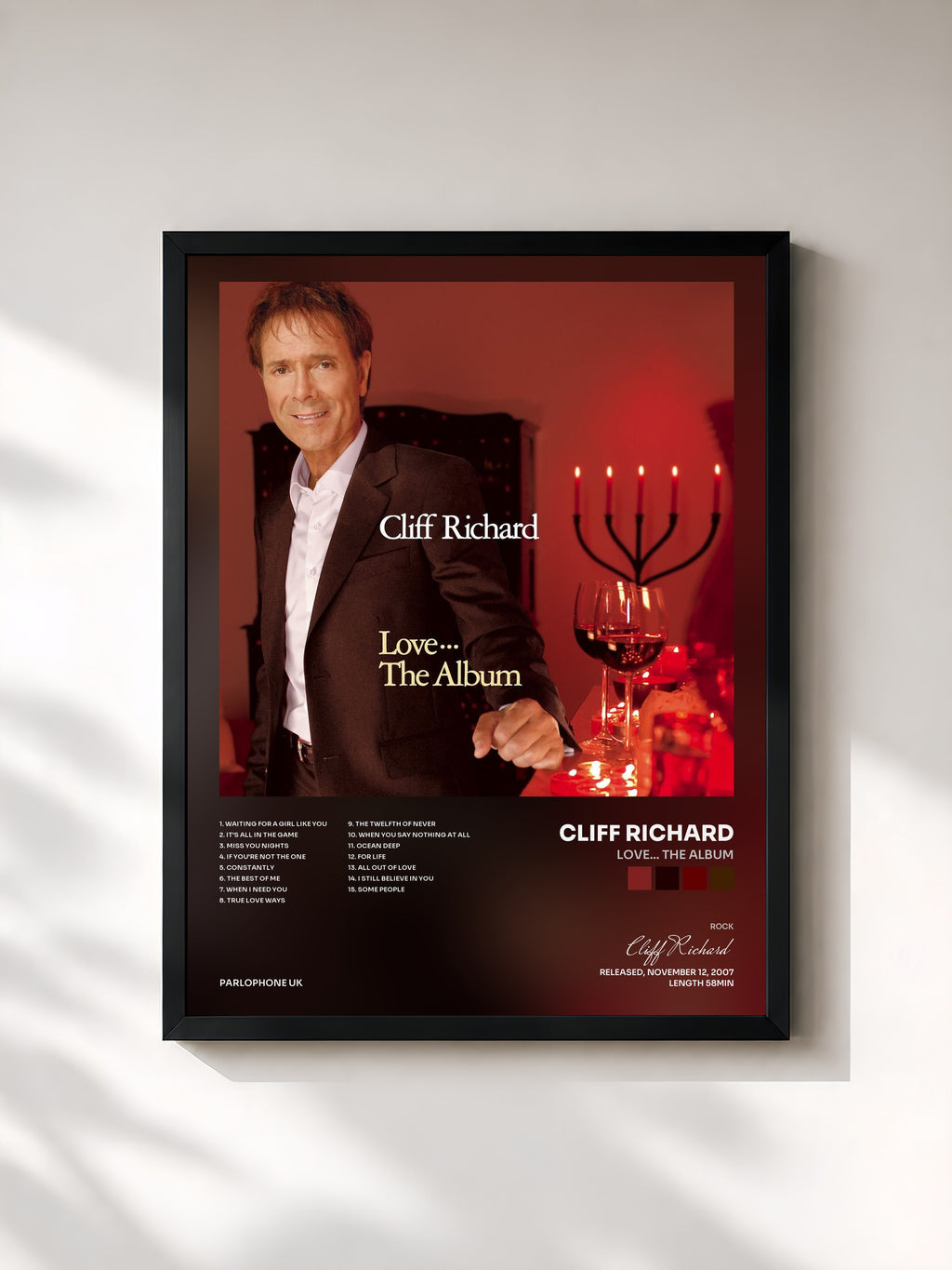 #noir Tableau de l'album Love... The Album de Cliff Richard, cadre noir, imprimé et encadré en France