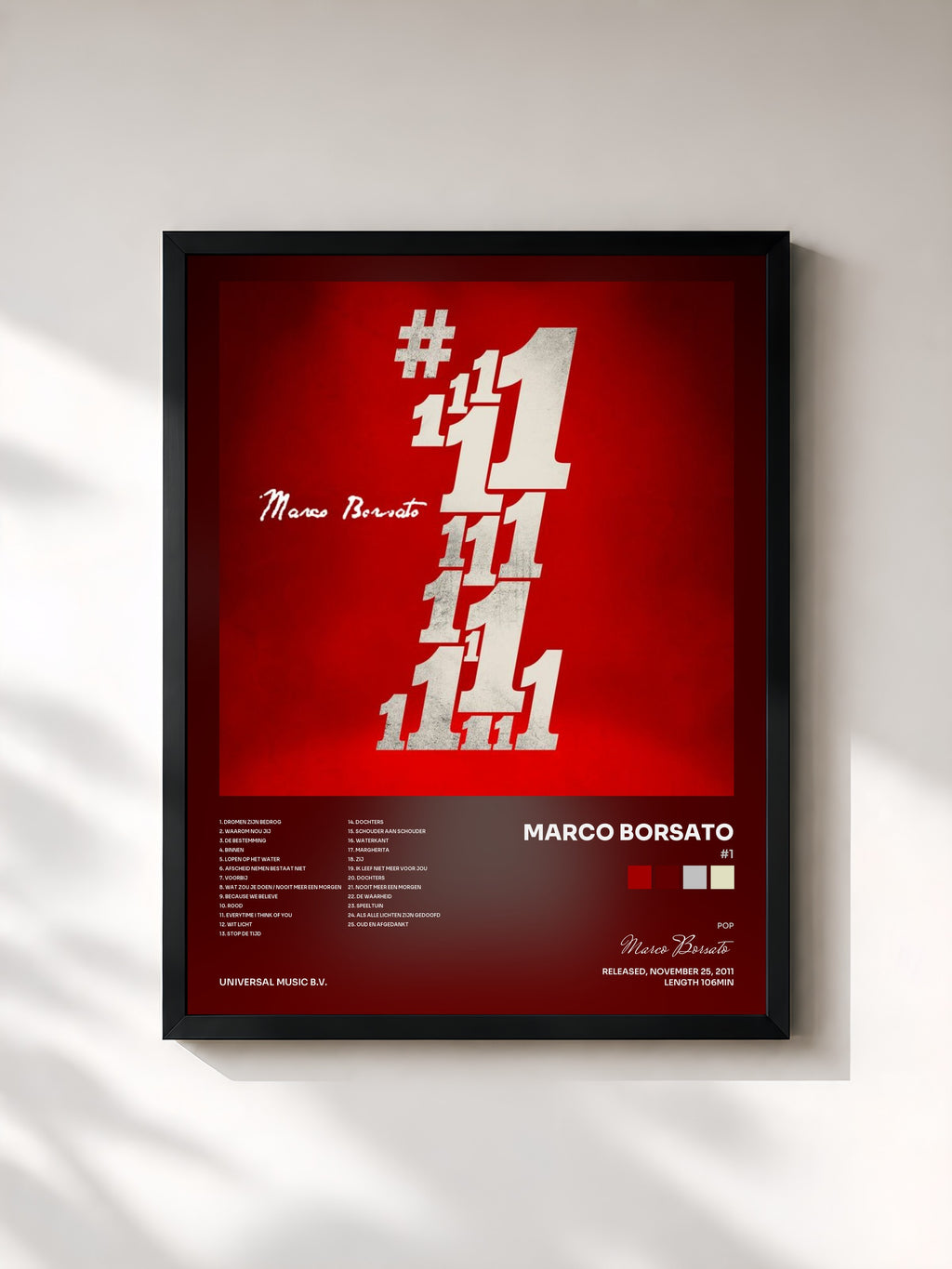 #noir Tableau de l'album #1 de Marco Borsato, cadre noir, imprimé et encadré en France