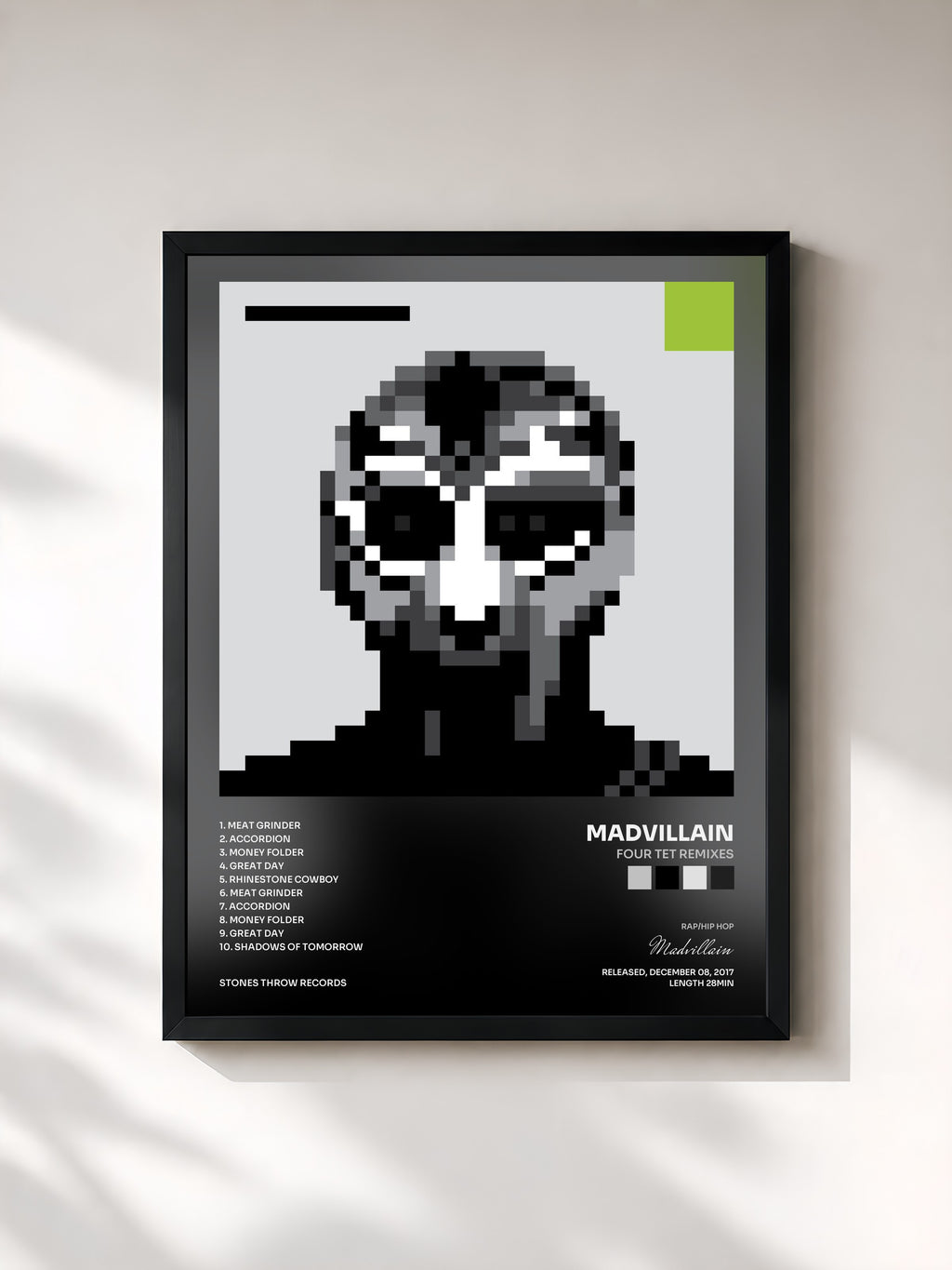 #noir Tableau de l'album Four Tet Remixes de Madvillain, cadre noir, imprimé et encadré en France