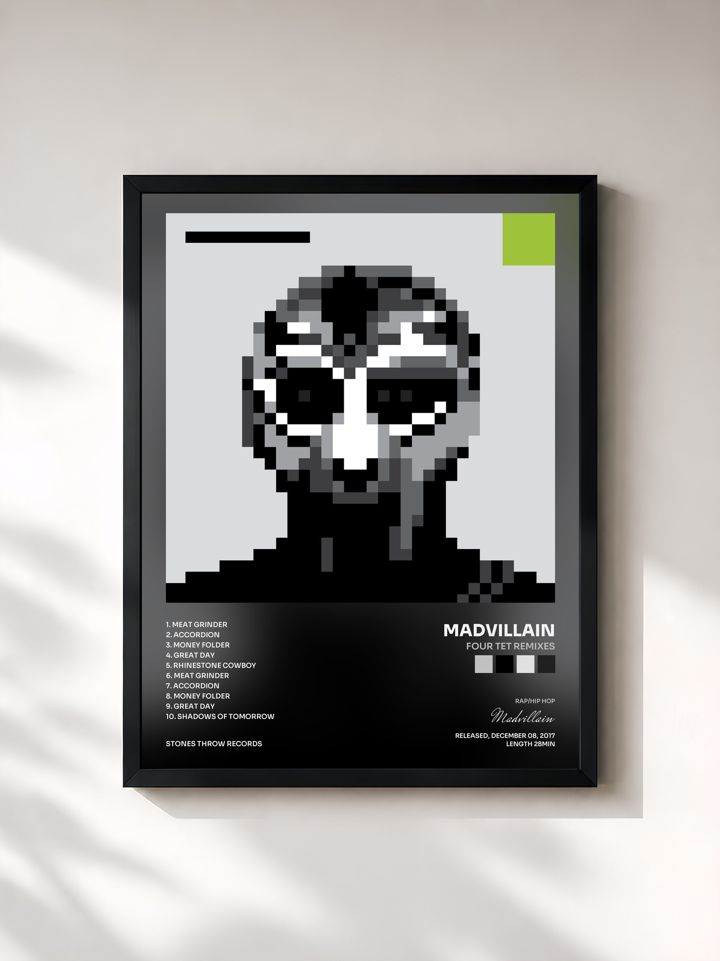 #noir Tableau de l'album Four Tet Remixes de Madvillain, cadre noir, imprimé et encadré en France