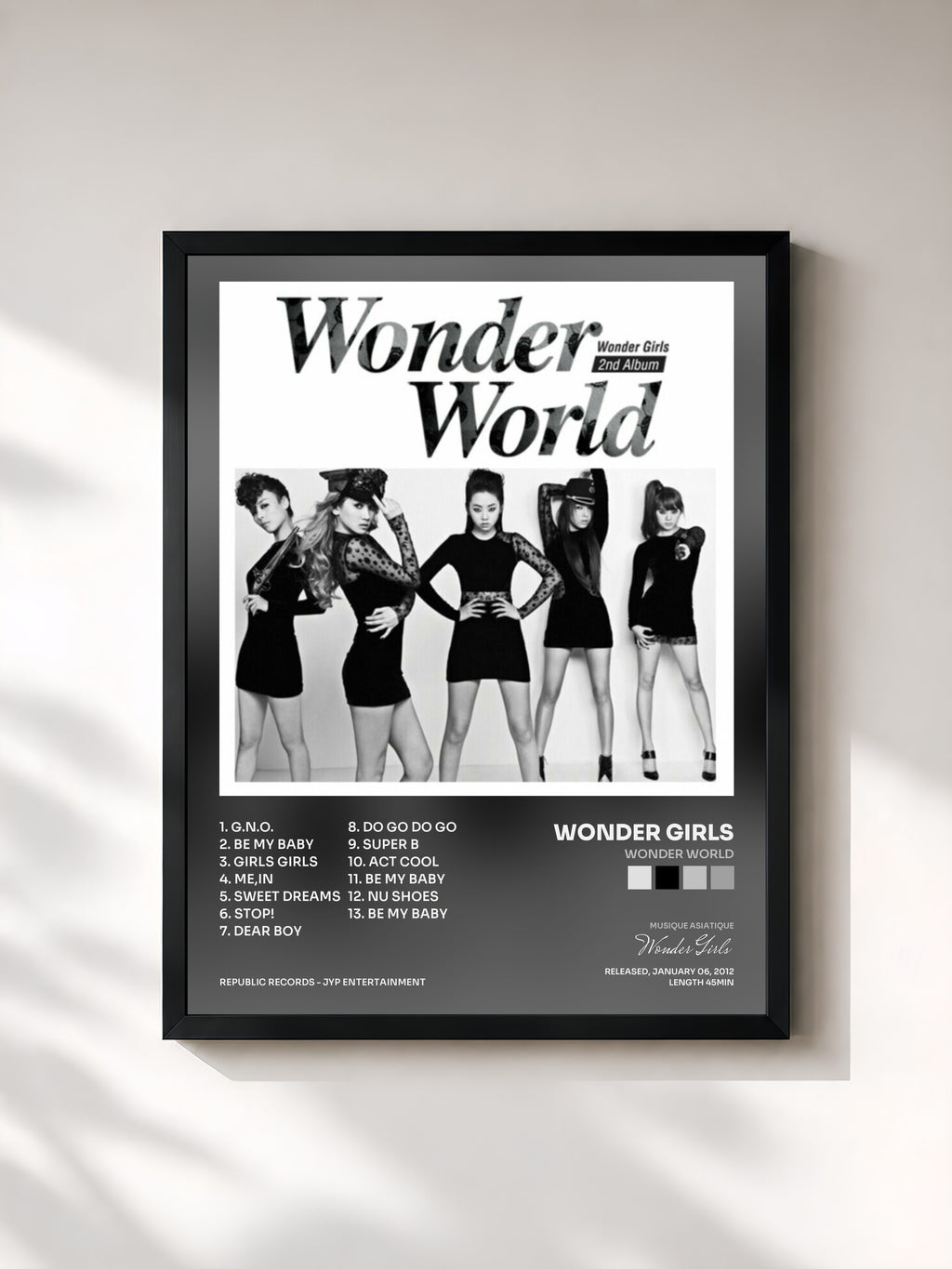 #noir Tableau de l'album Wonder World de Wonder Girls, cadre noir, imprimé et encadré en France