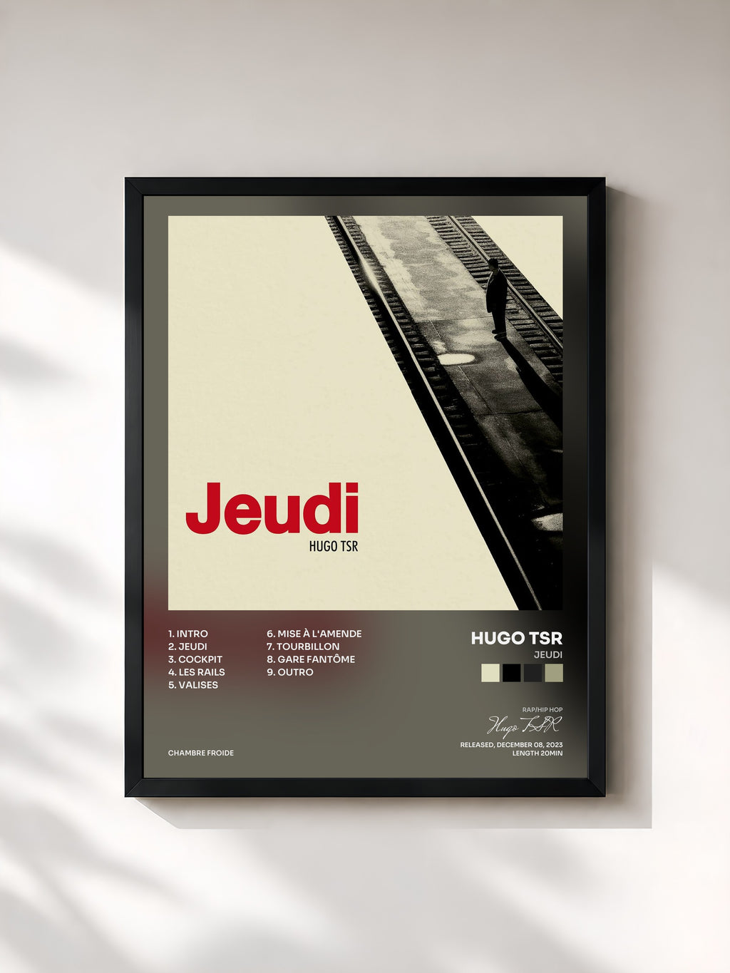 #noir Tableau de l'album Jeudi de Hugo TSR, cadre noir, imprimé et encadré en France